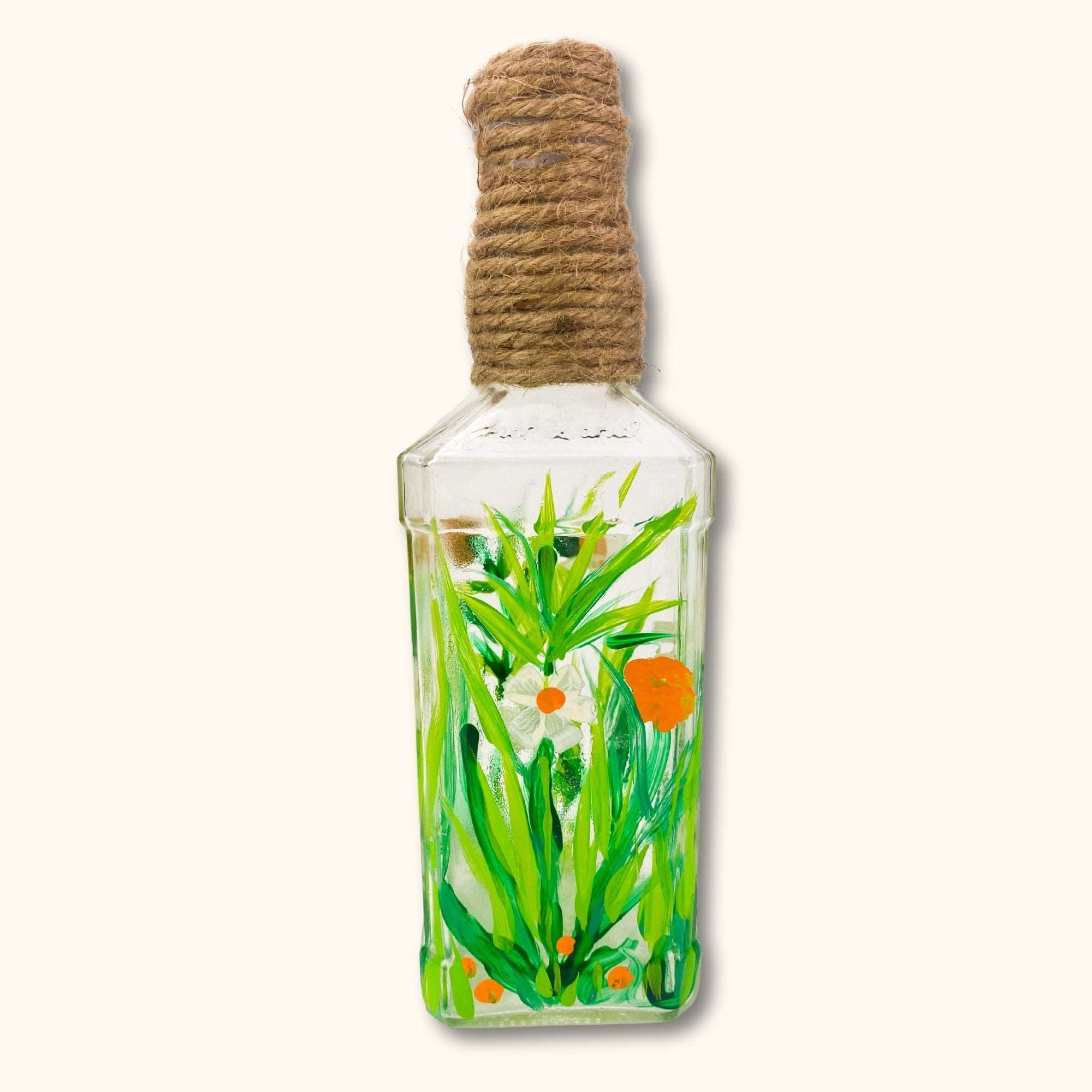Floral Hand Painted Glass Bottles - Small - - Decoration