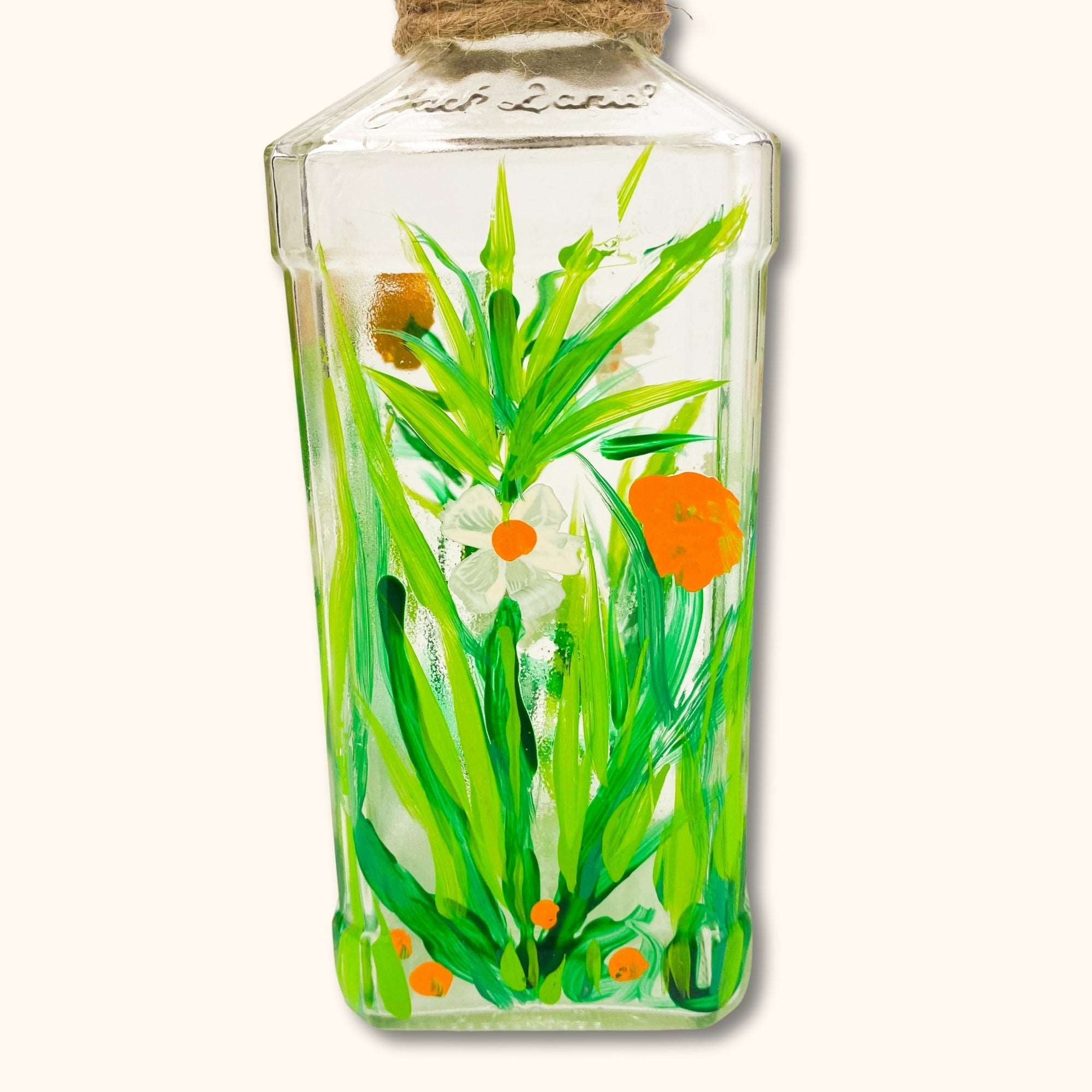 Floral Hand Painted Glass Bottles - Small - - Decoration