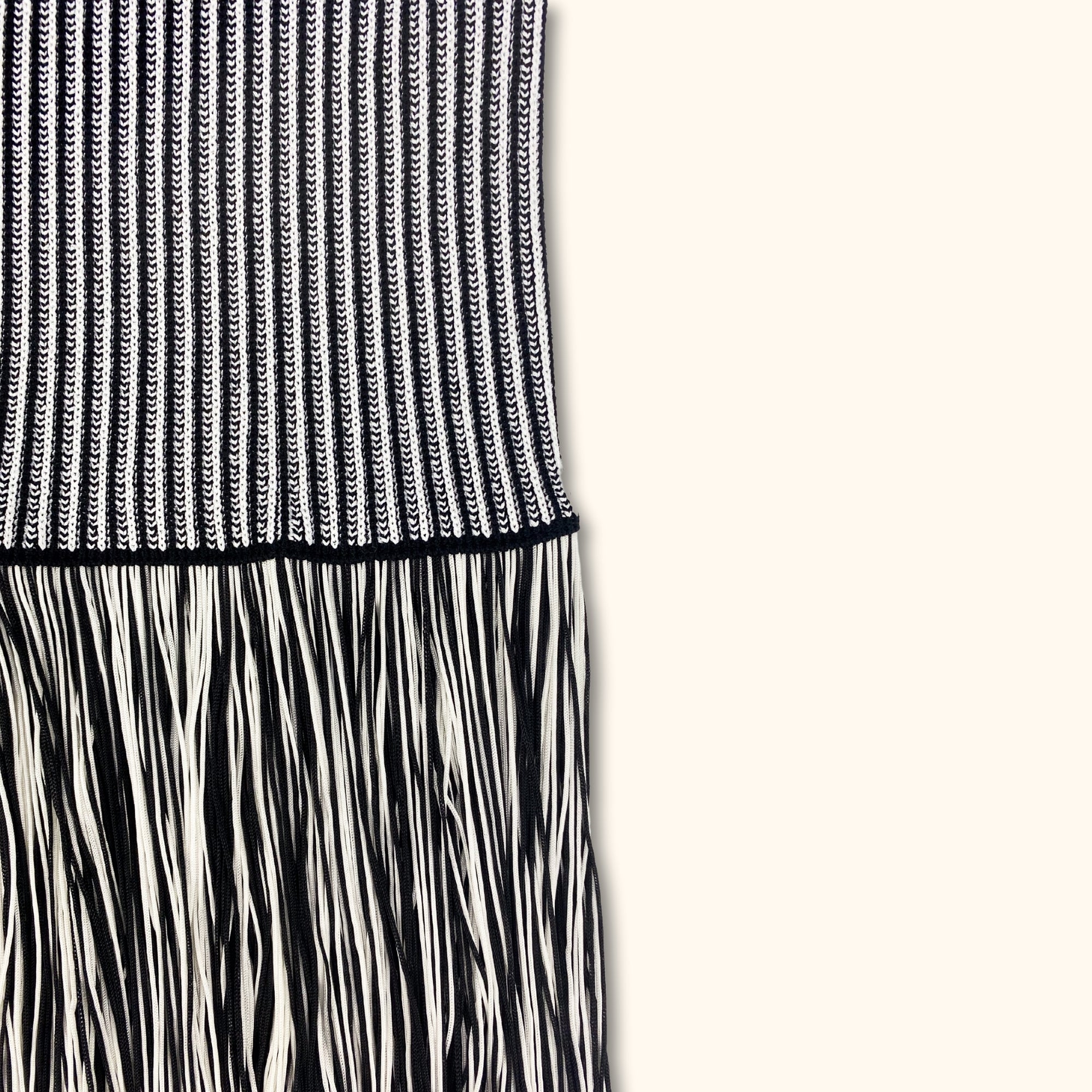 Zara Black and White Fringe Midi Skirt - Size Large - - Skirts