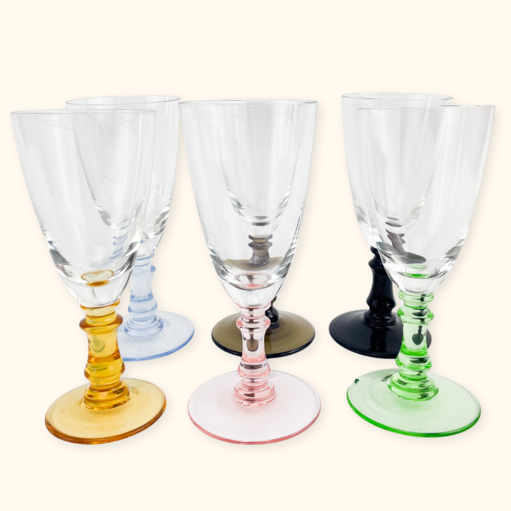 Colourful Vintage Sherry Glasses - Set of 6 - - Glassware