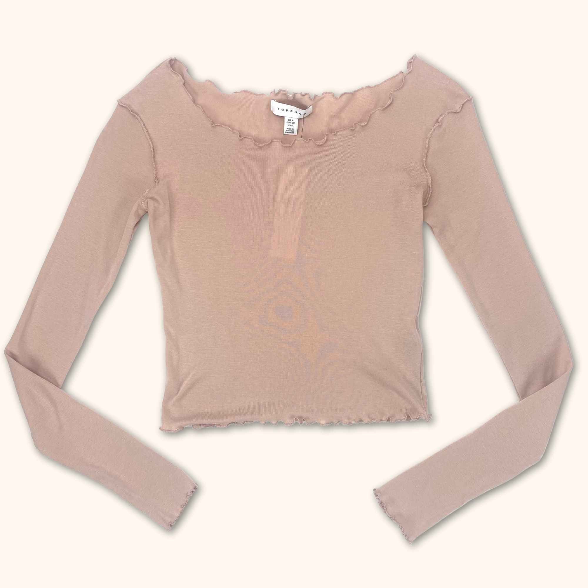 Topshop Long Sleeve Lettuce Edge Top Pink- Size 4 - - Tops & Shirts