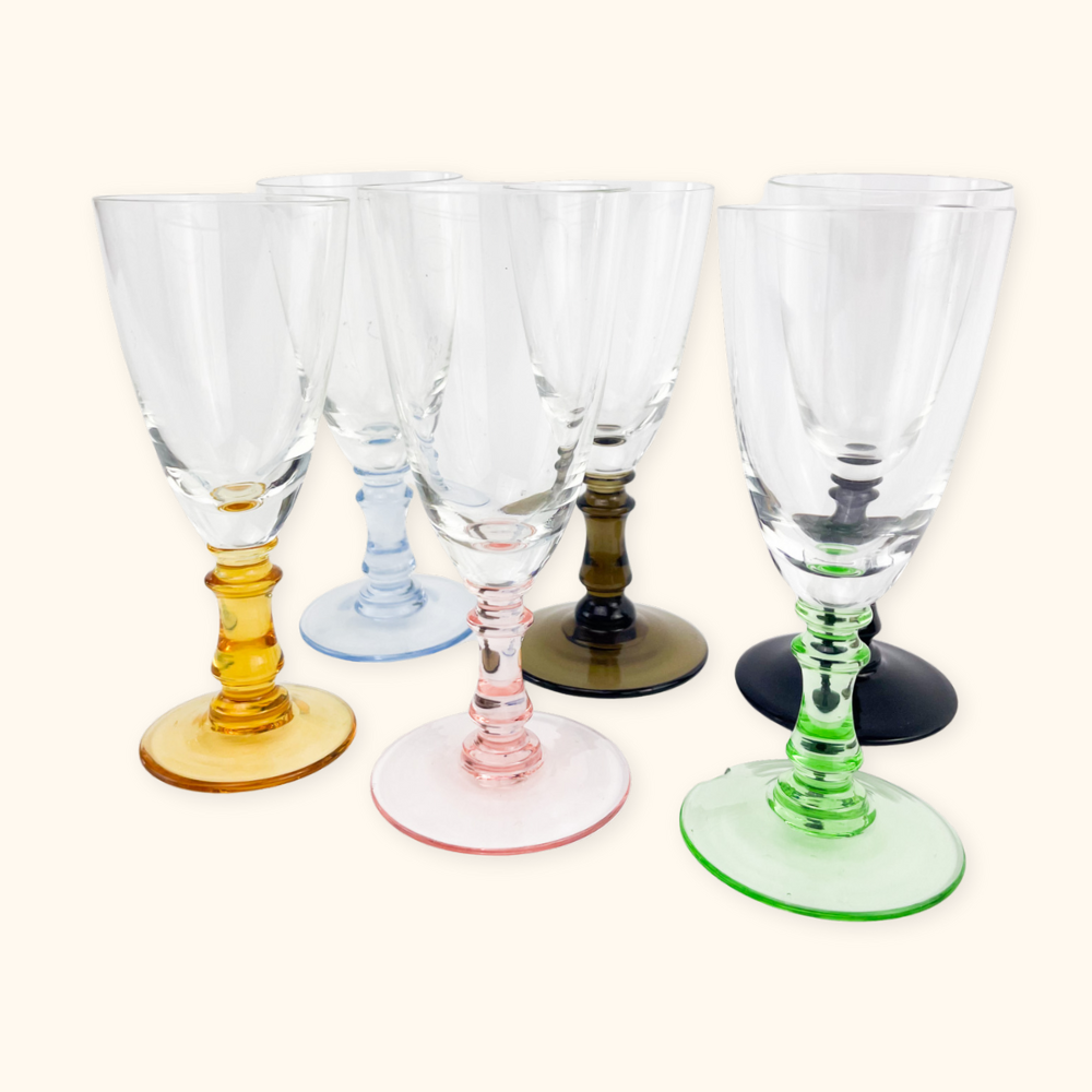 Colourful Vintage Sherry Glasses - Set of 6 - - Glassware