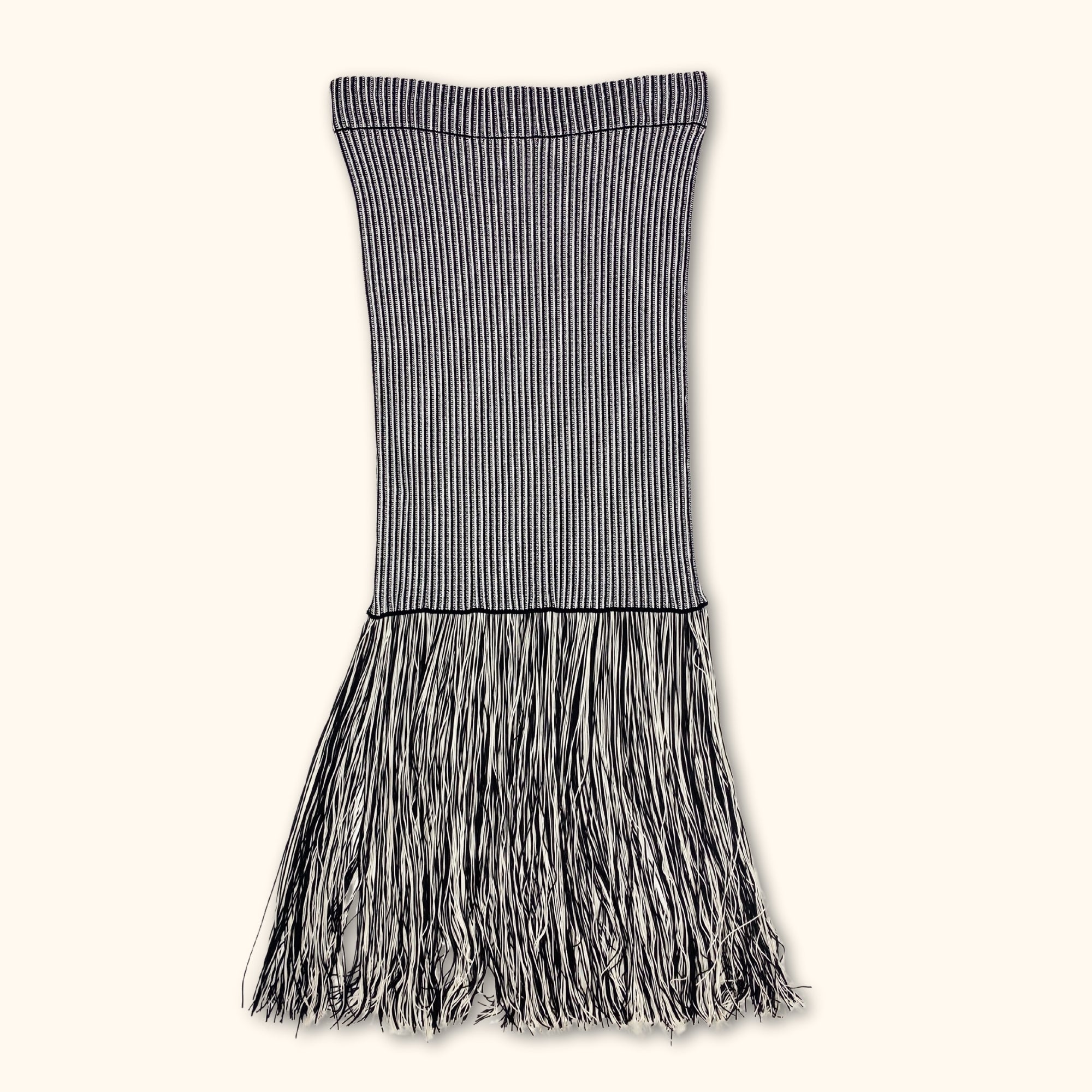 Zara Black and White Fringe Midi Skirt - Size Large - - Skirts