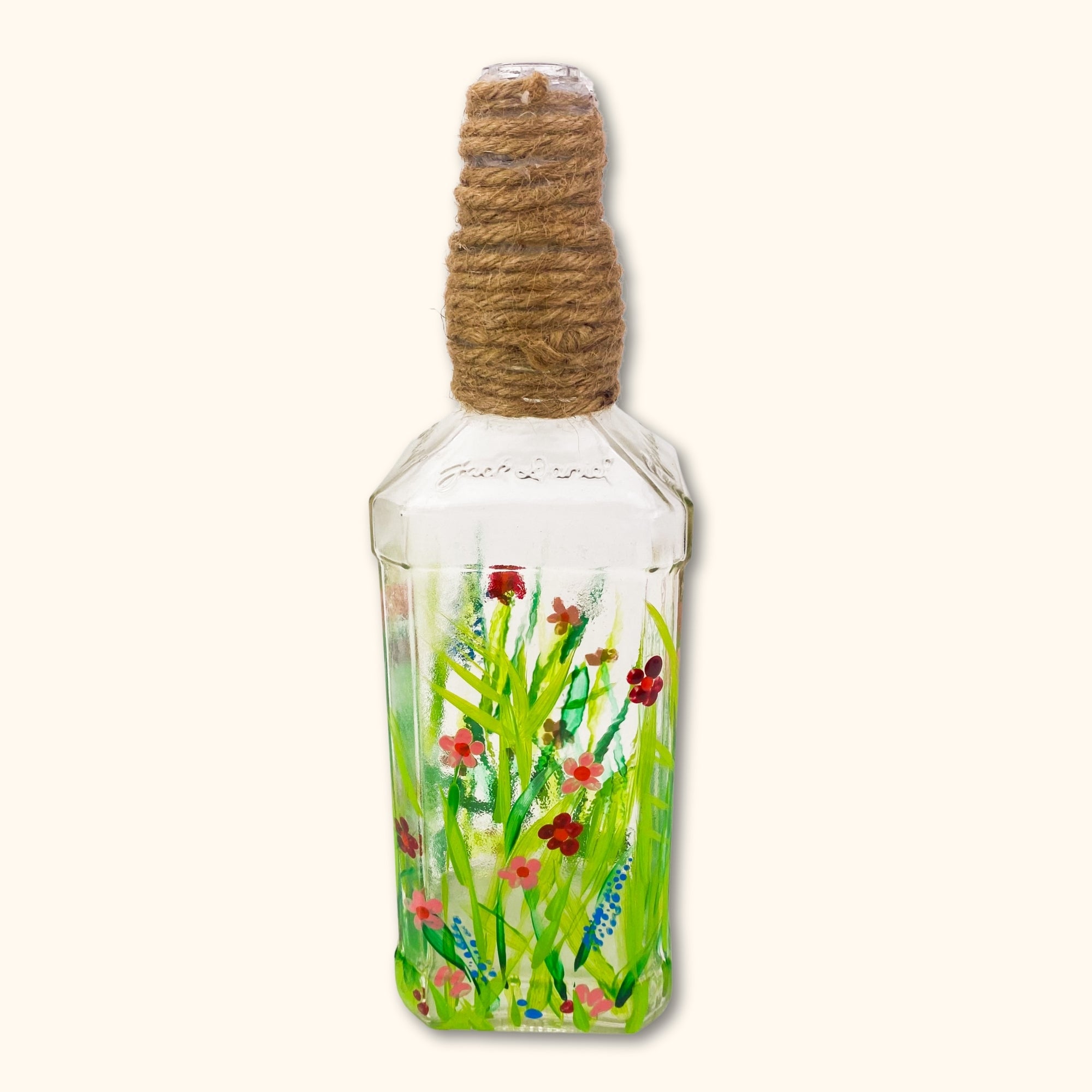 Floral Hand Painted Glass Bottles - Large - - Decoration