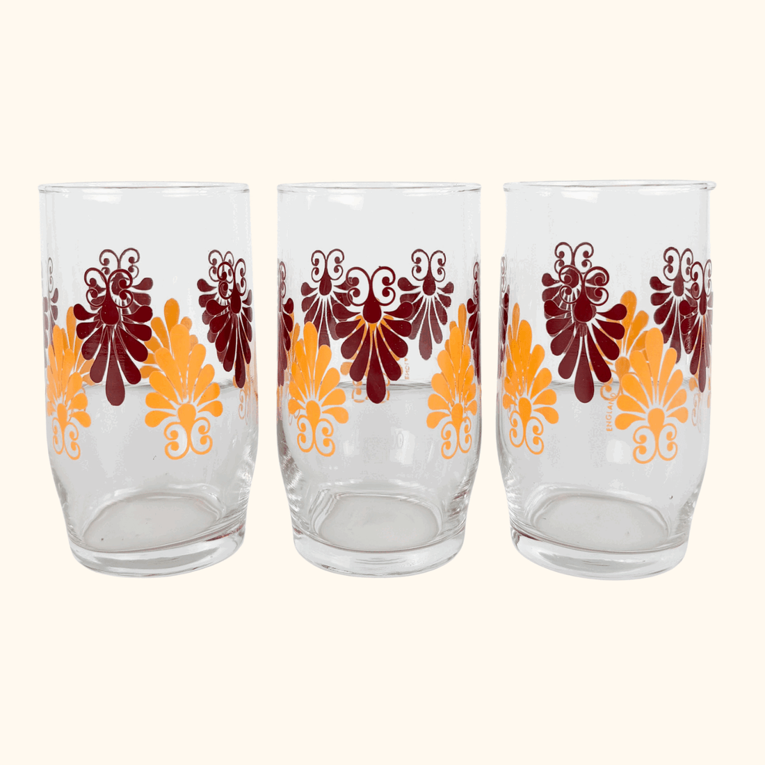 Vintage 1970s Retro Floral Tumbler Glasses Set of 3 Sunshine Thrift