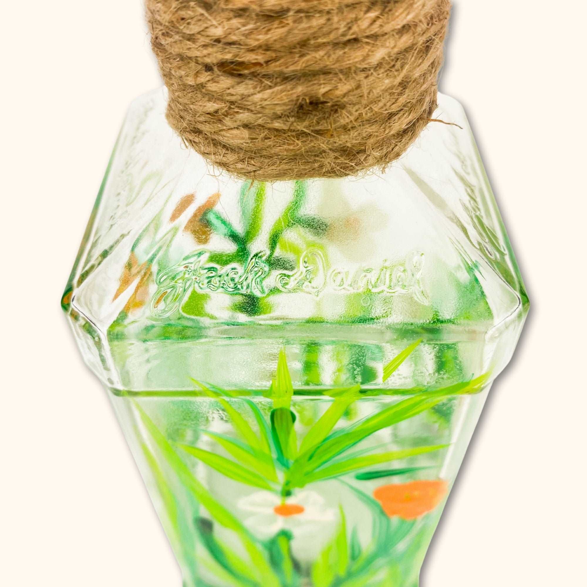 Floral Hand Painted Glass Bottles - Small - - Decoration
