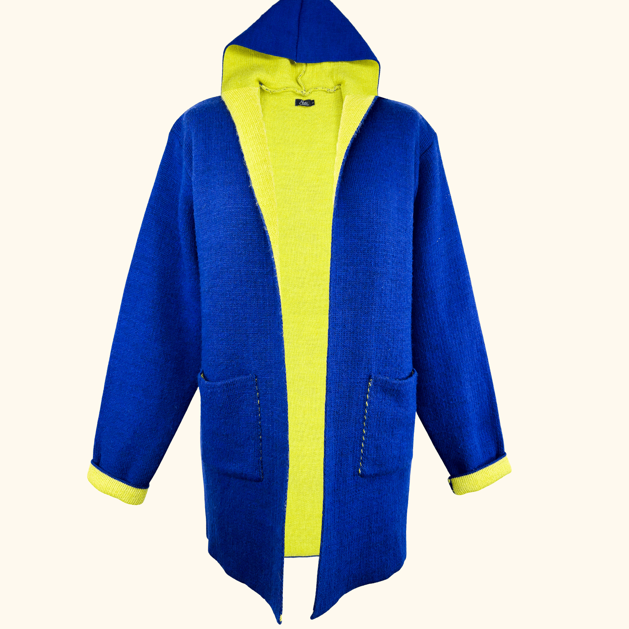 Yida Italian Navy Blue Wool Blend Hooded Cardigan - Size Large