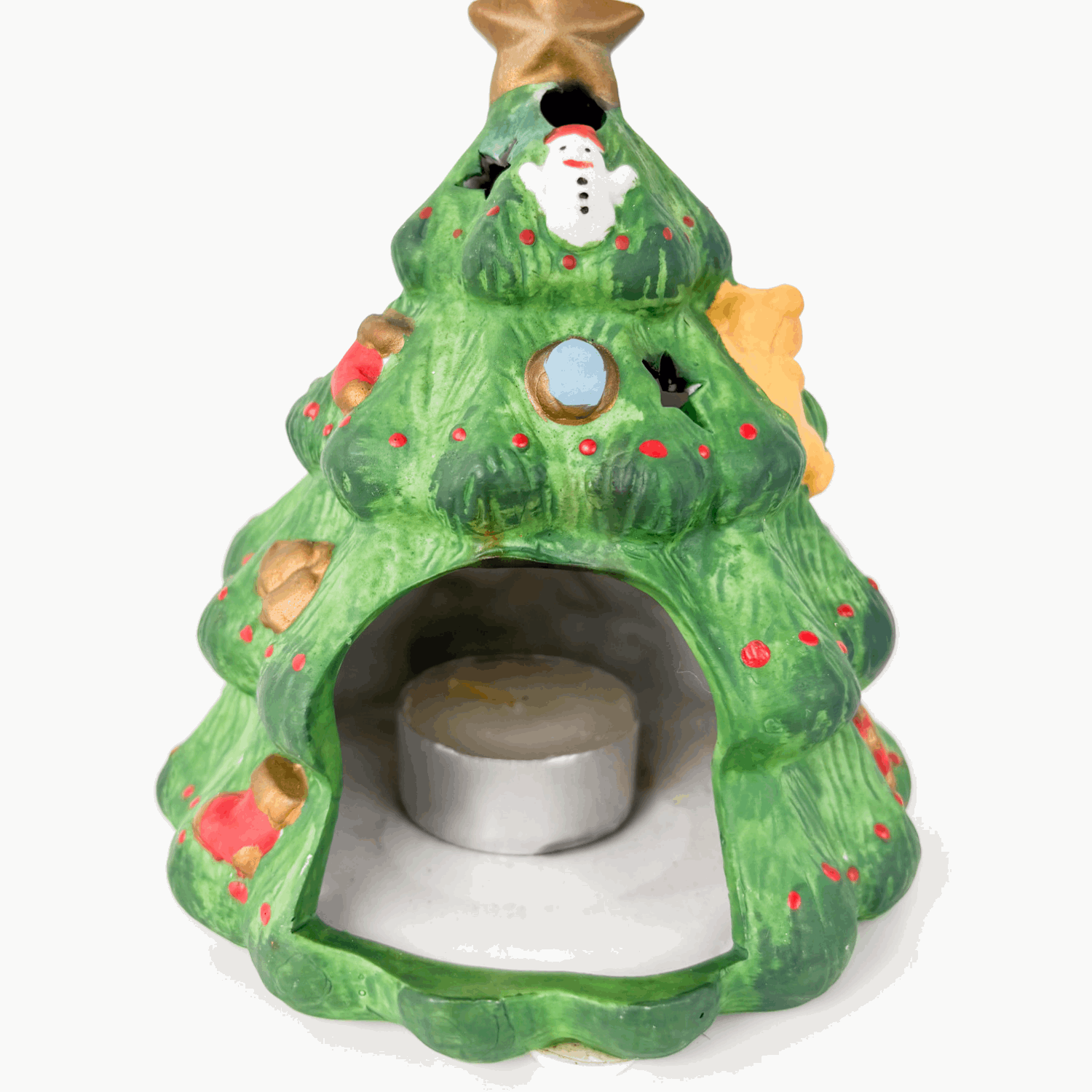 Vintage Christmas Tree Ceramic Tea Light Candle Holder Boxed Sunshine Thrift