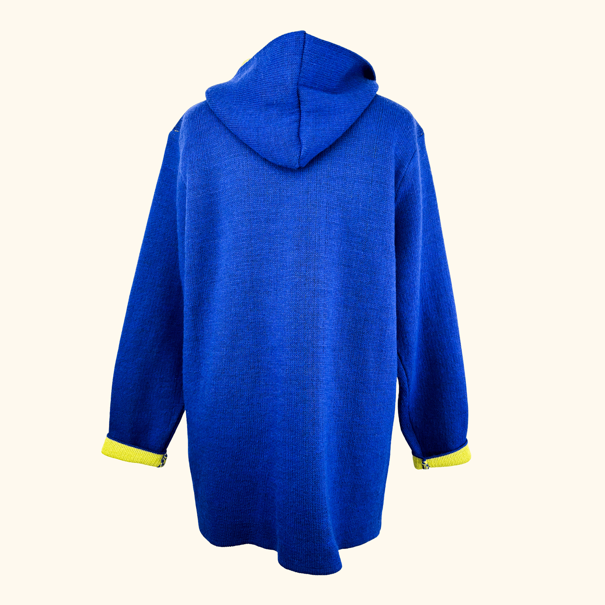 Yida Italian Navy Blue Wool Blend Hooded Cardigan - Size Large