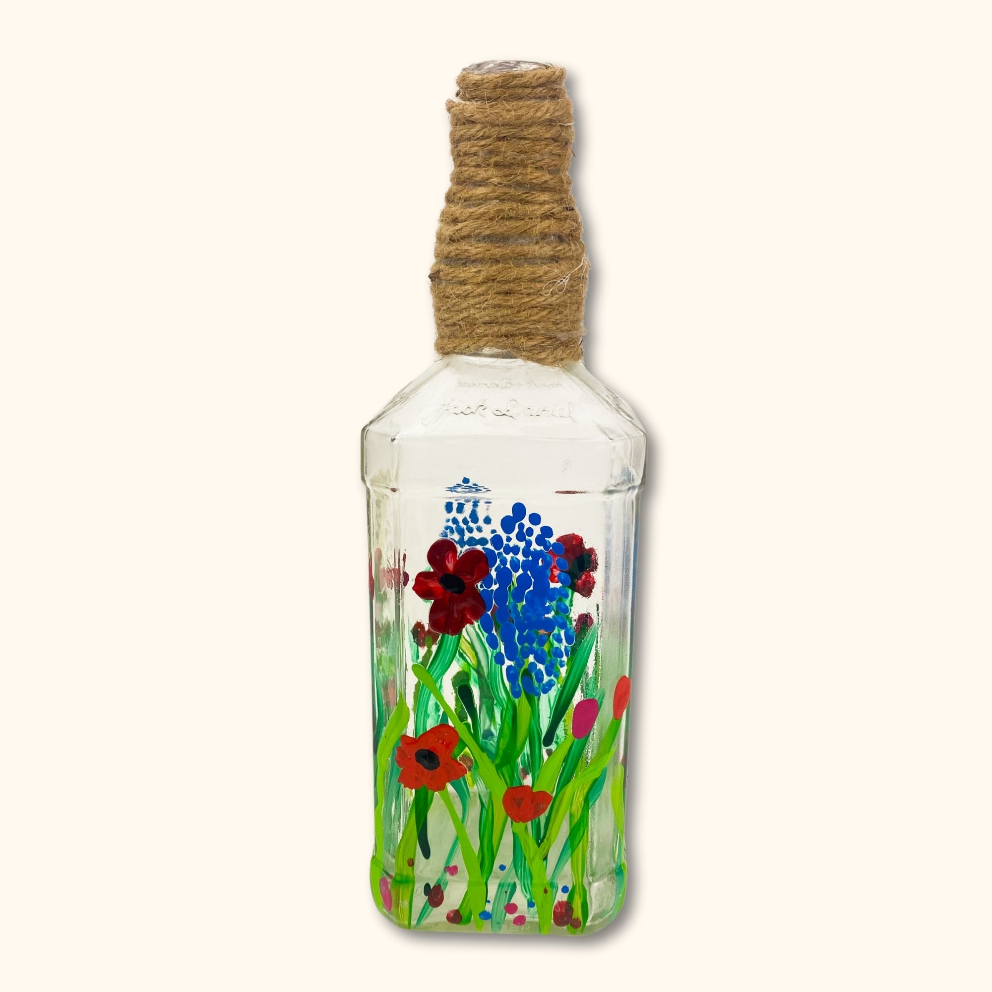 Floral Hand Painted Glass Bottles - Large - - Decoration