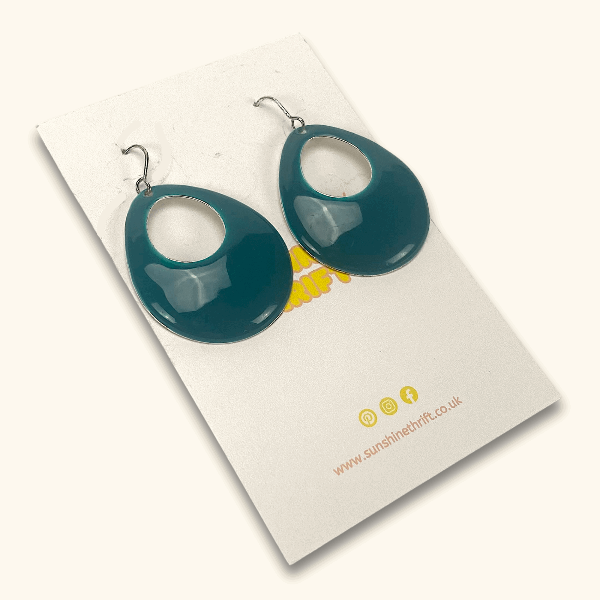 Teal Oval Hoop Teardrop Earrings -  - Jewellery