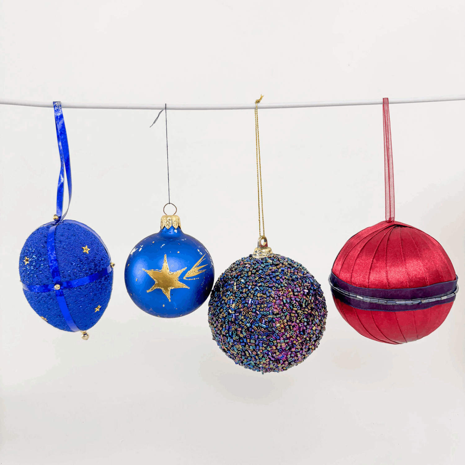 Blue and Purple Sparkle Beaded Bauble Mixed Set of 12 Sunshine Thrift