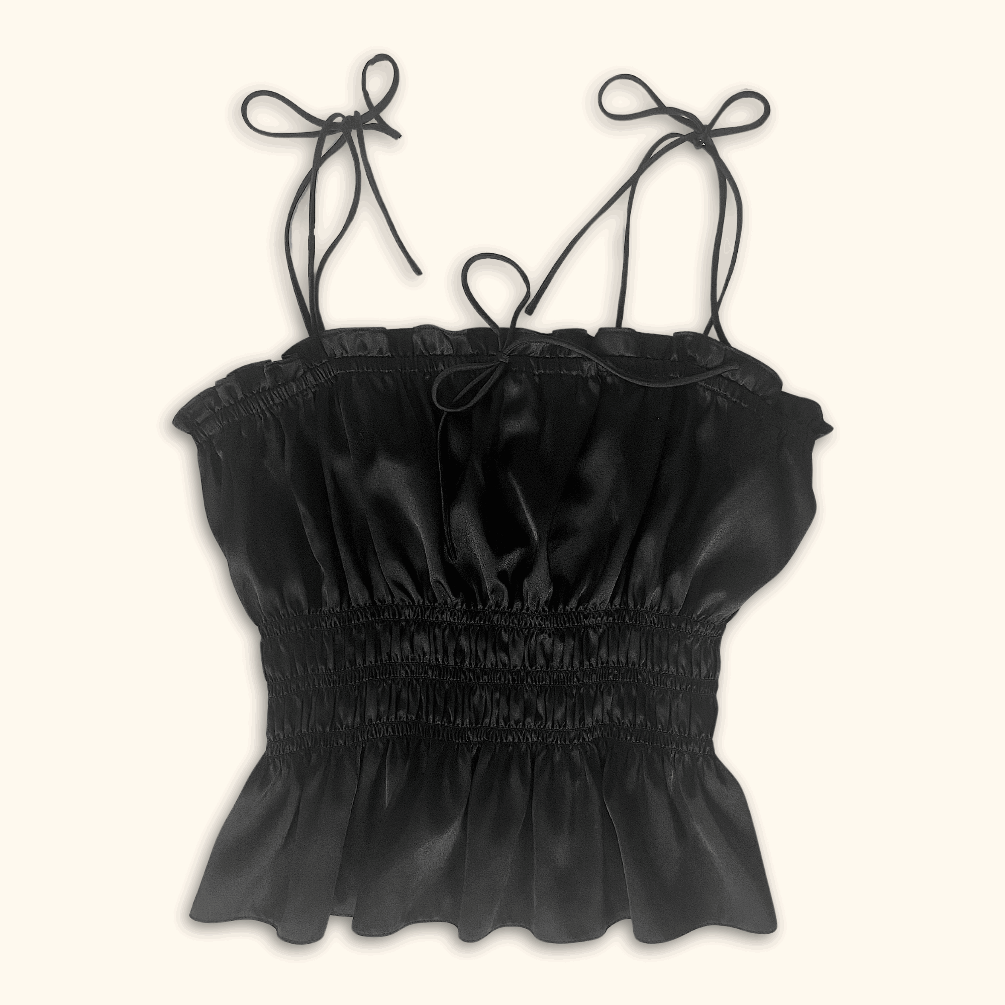 Topshop Ruched Cami Tie Top Black - Size 12 - - Tops & Shirts