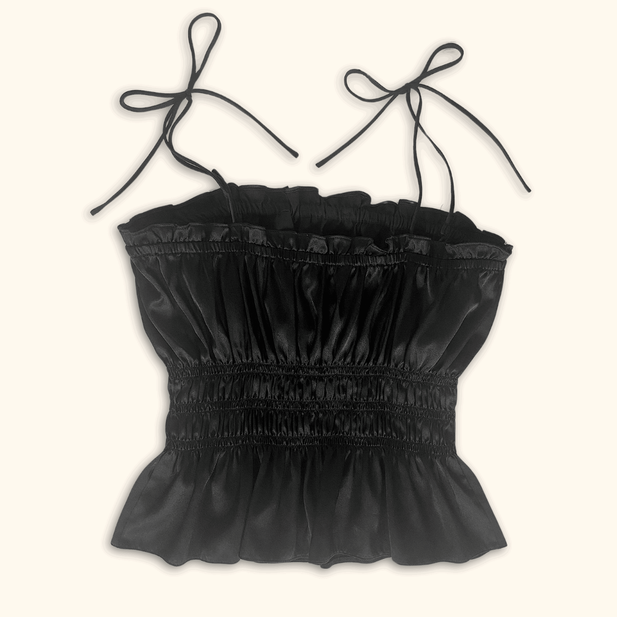Topshop Ruched Cami Tie Top Black - Size 12 - - Tops & Shirts