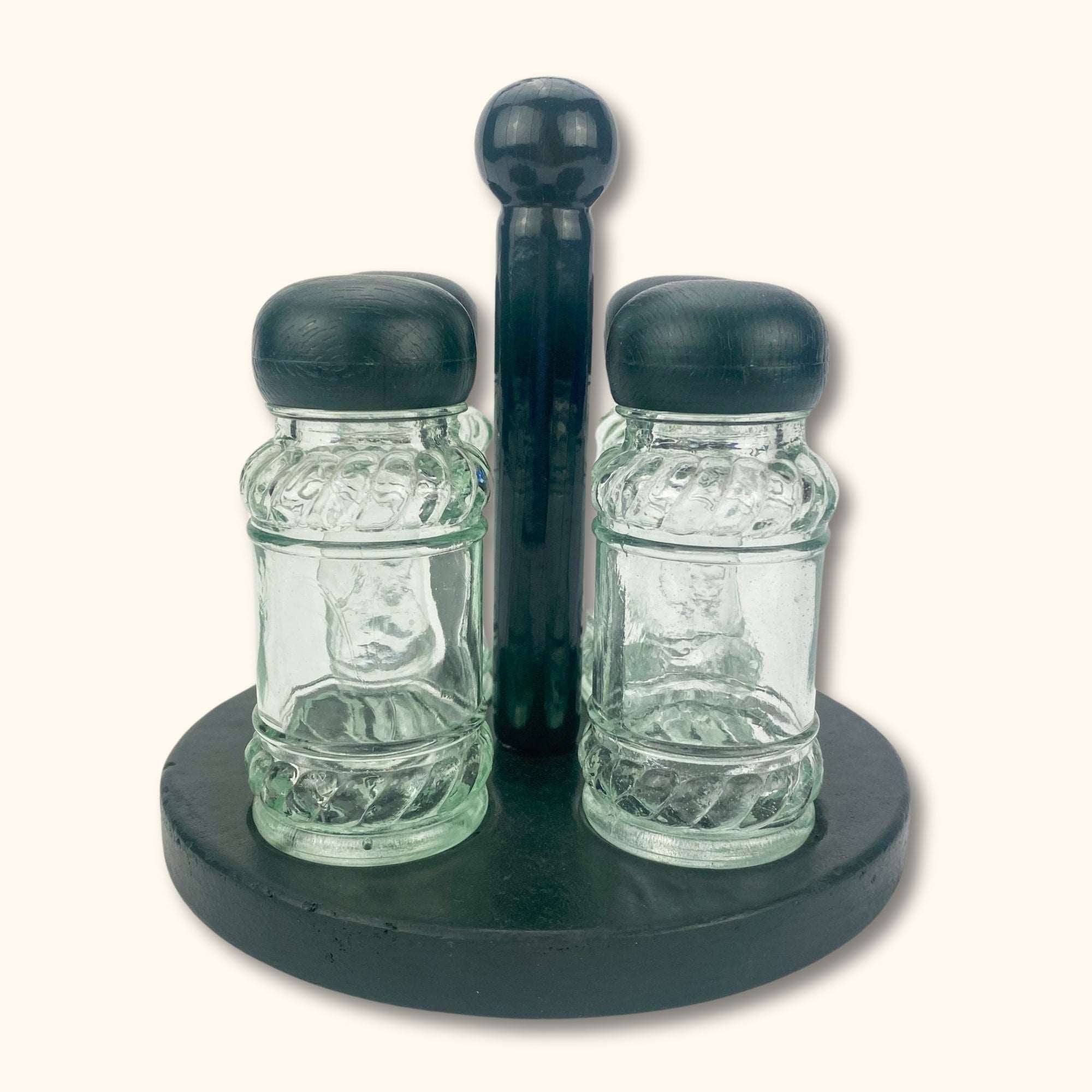 Dark Green Wood Circle Spice Rack Holder and Jars - - Kitchenware