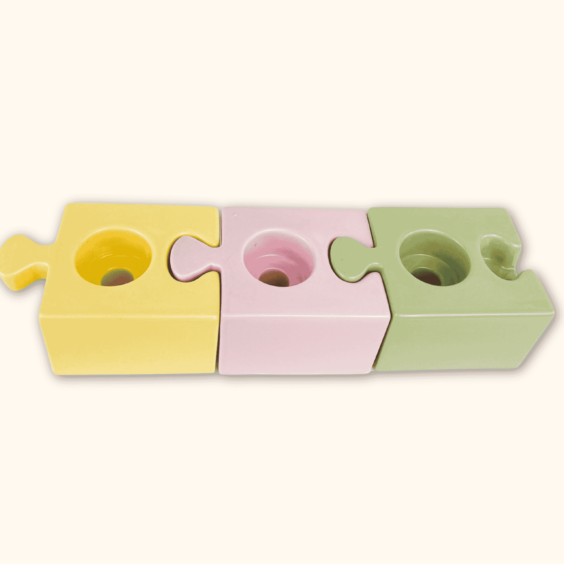 Jigsaw Puzzle Novelty Candle Holder - Set of 3 Sunshine Thrift