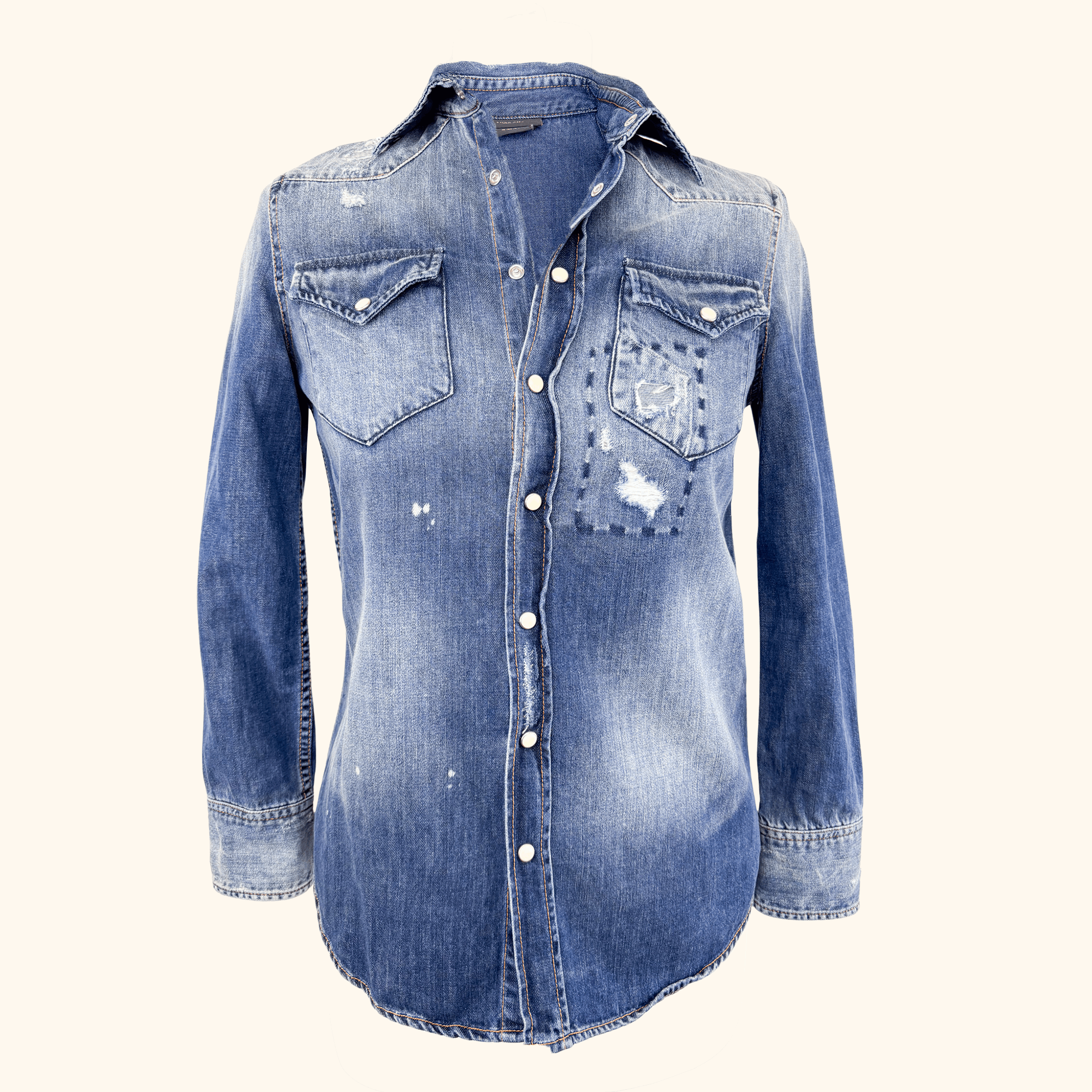 Miss Sixty Distressed Blue Denim Long Sleeve Size - Size Small