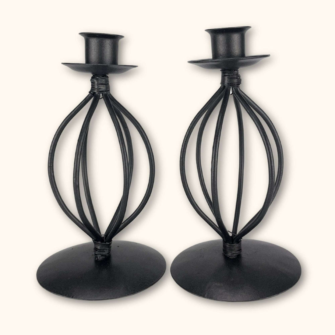Black Metal Candlestick Holders - Pair of 2 -  - Candle holders