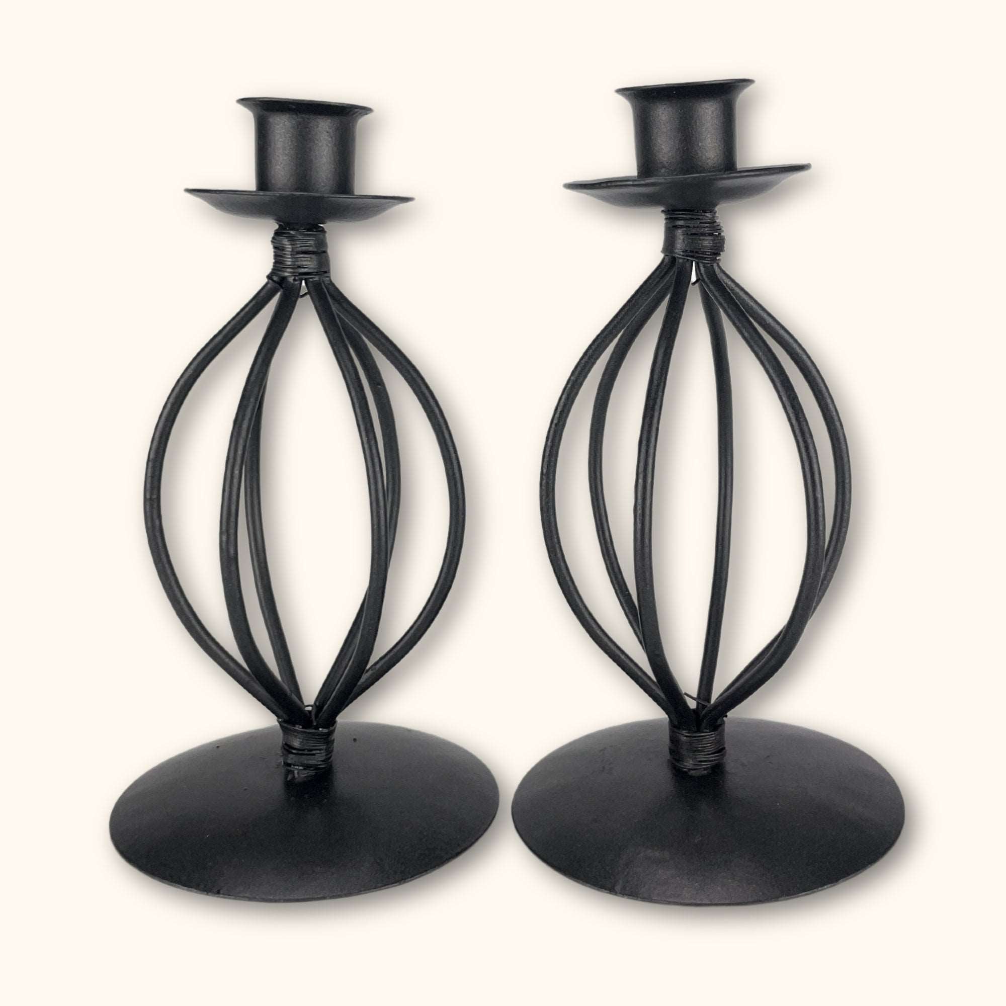 Black Metal Candlestick Holders - Pair of 2 -  - Candle holders