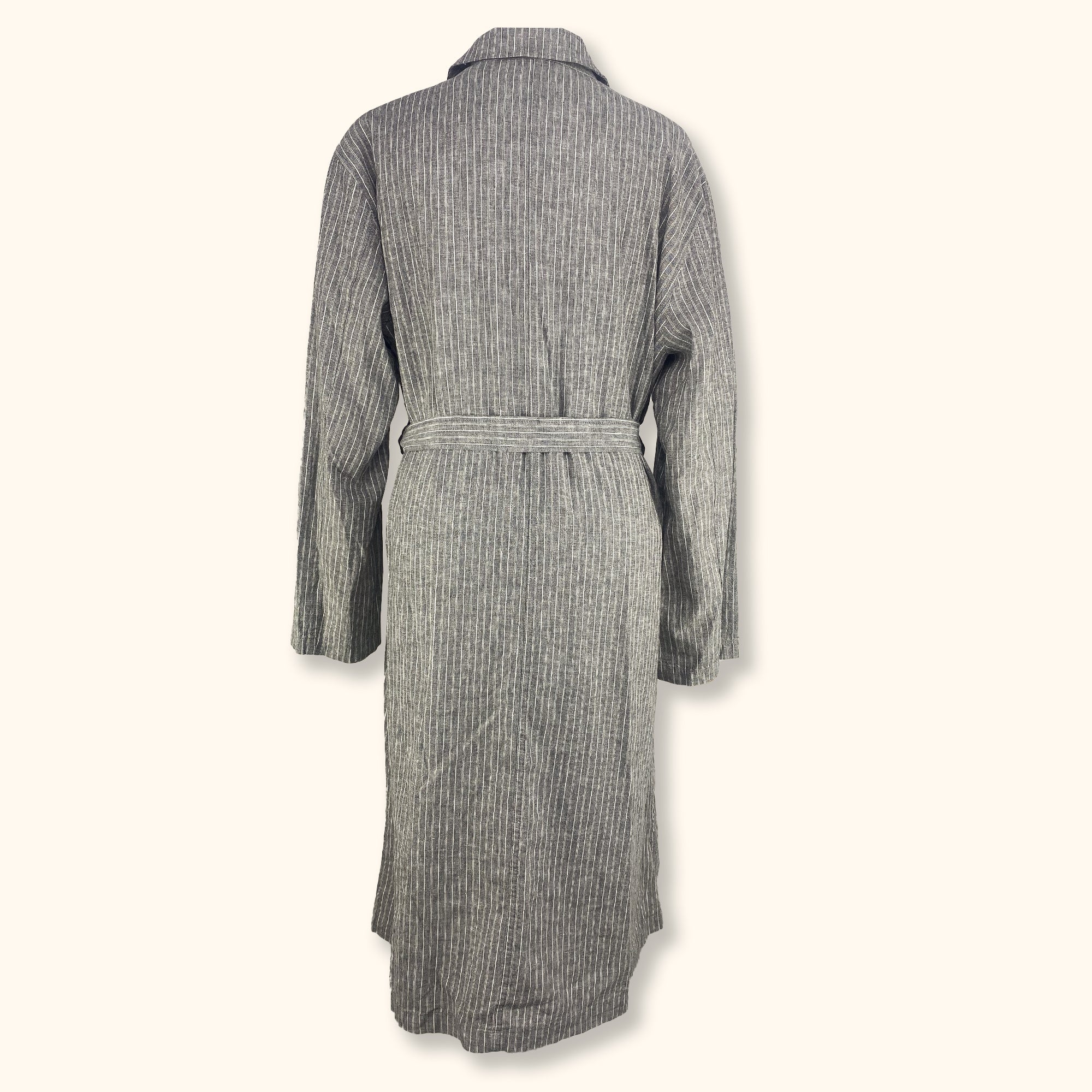 Uniqlo Cotton Linen Blend Grey Stripe Jacket with Belt - Medium - - Coats & jackets