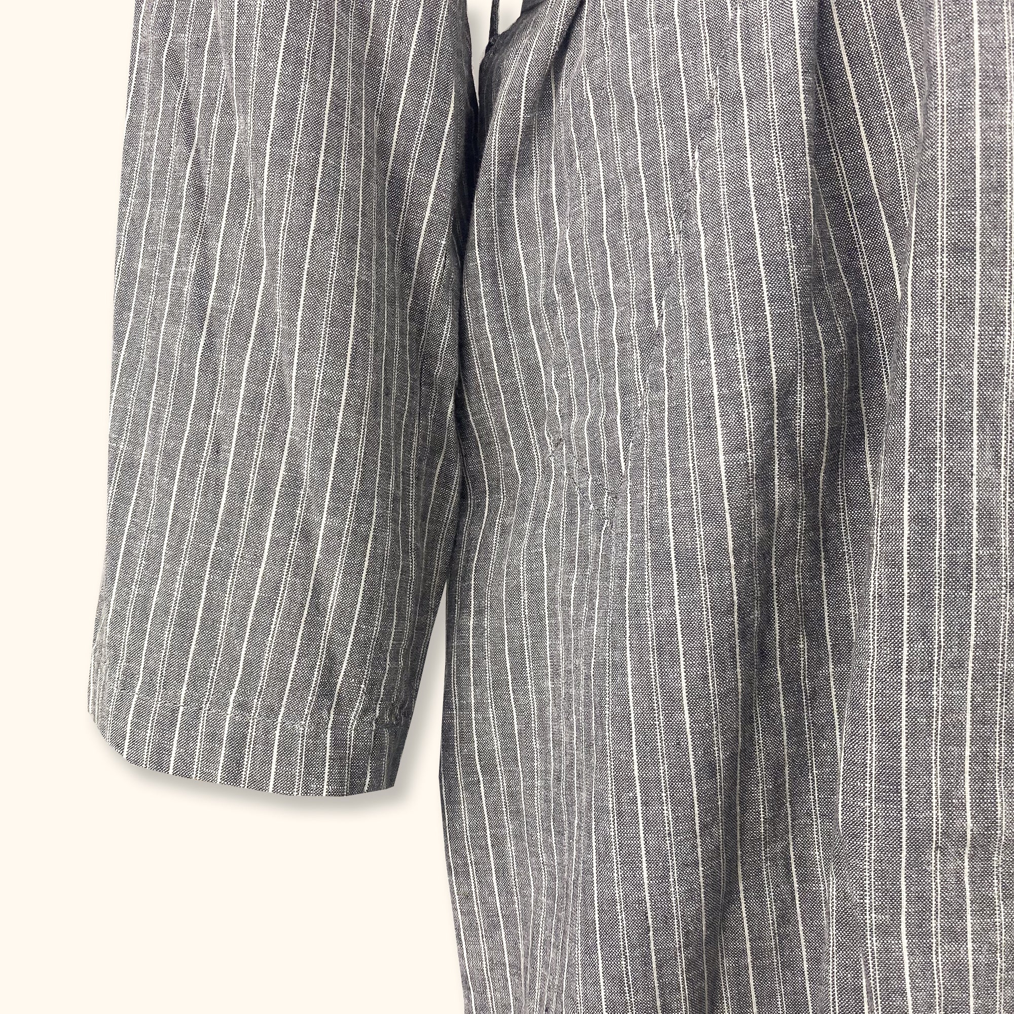 Uniqlo Cotton Linen Blend Grey Stripe Jacket with Belt - Medium - - Coats & jackets