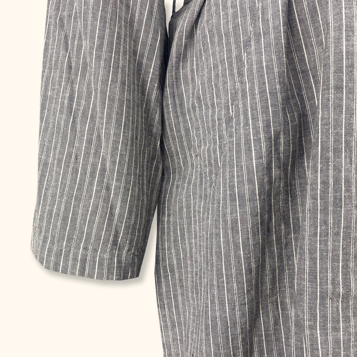 Uniqlo Cotton Linen Blend Grey Stripe Jacket with Belt - Medium