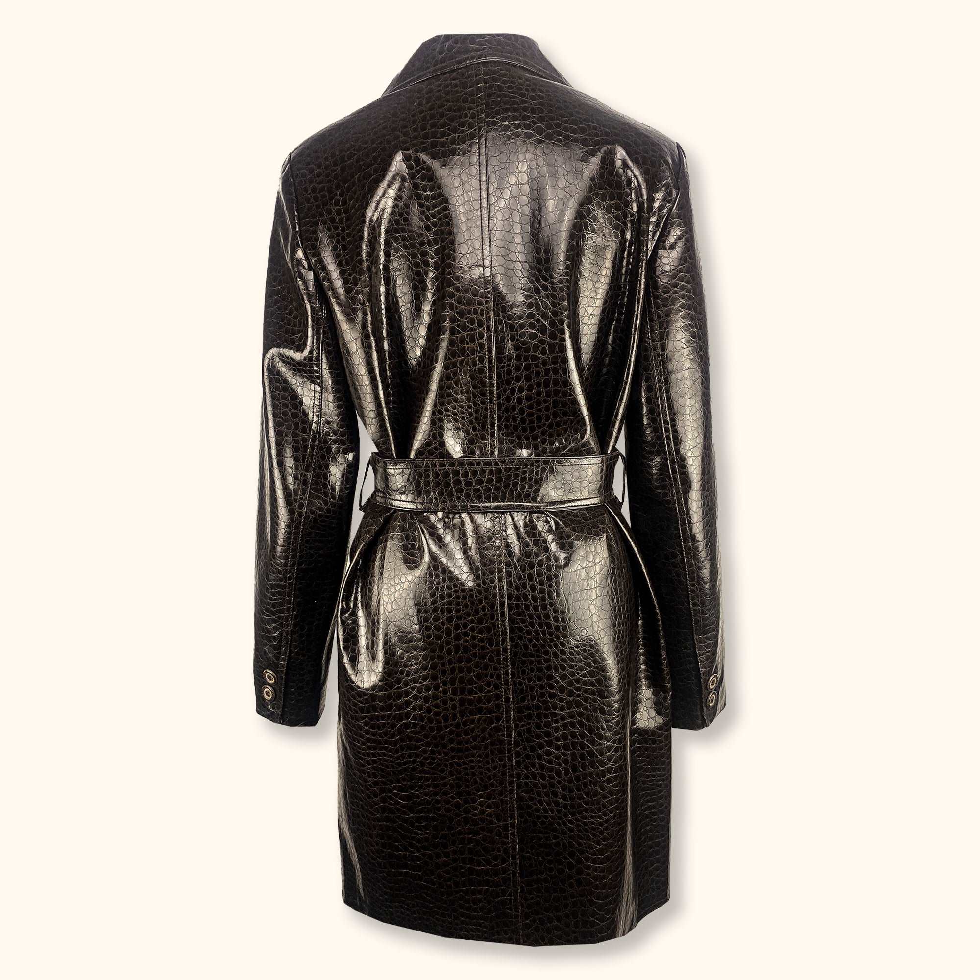 Dark Brown Croc Faux Leather Trench Coat - Size Medium -  - Coats & jackets