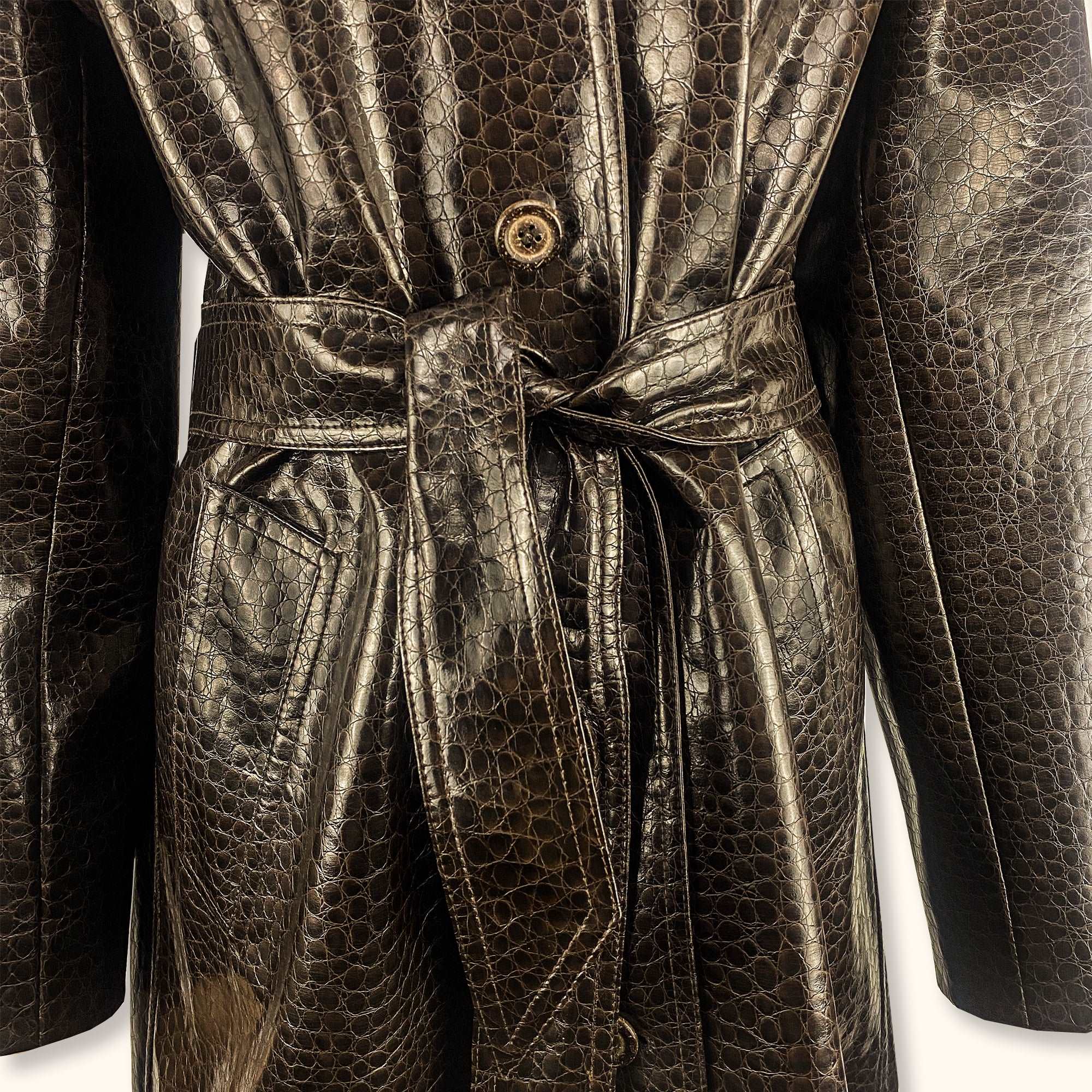 Dark Brown Croc Faux Leather Trench Coat - Size Medium -  - Coats & jackets