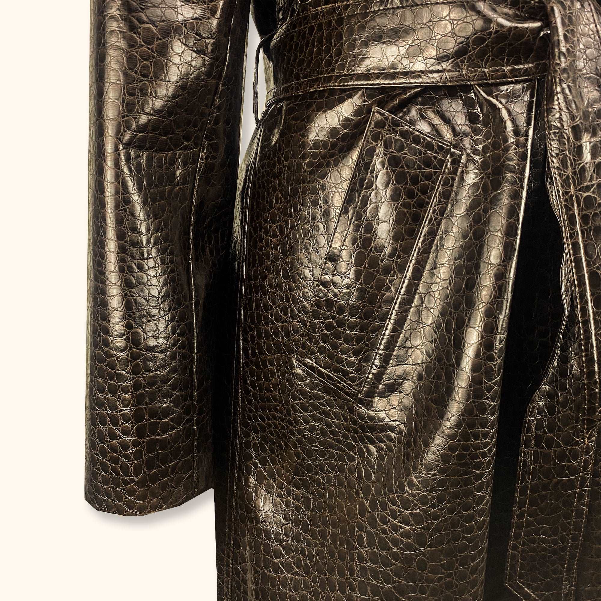 Dark Brown Croc Faux Leather Trench Coat - Size Medium -  - Coats & jackets
