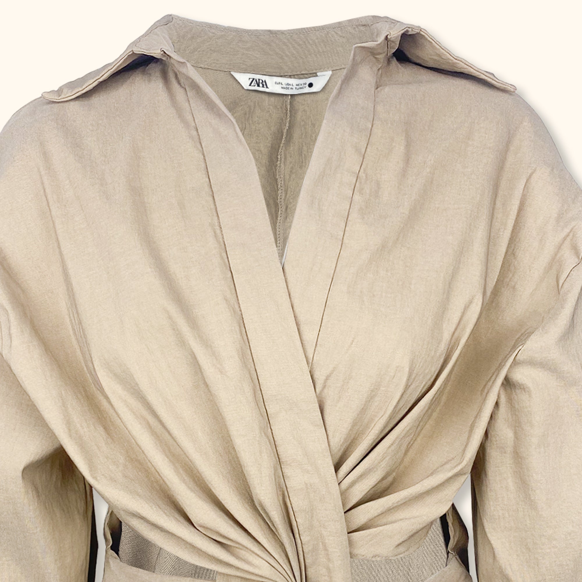Zara Beige Wrap Front Blouse with Cut Out - Size Large -  - Tops & Shirts