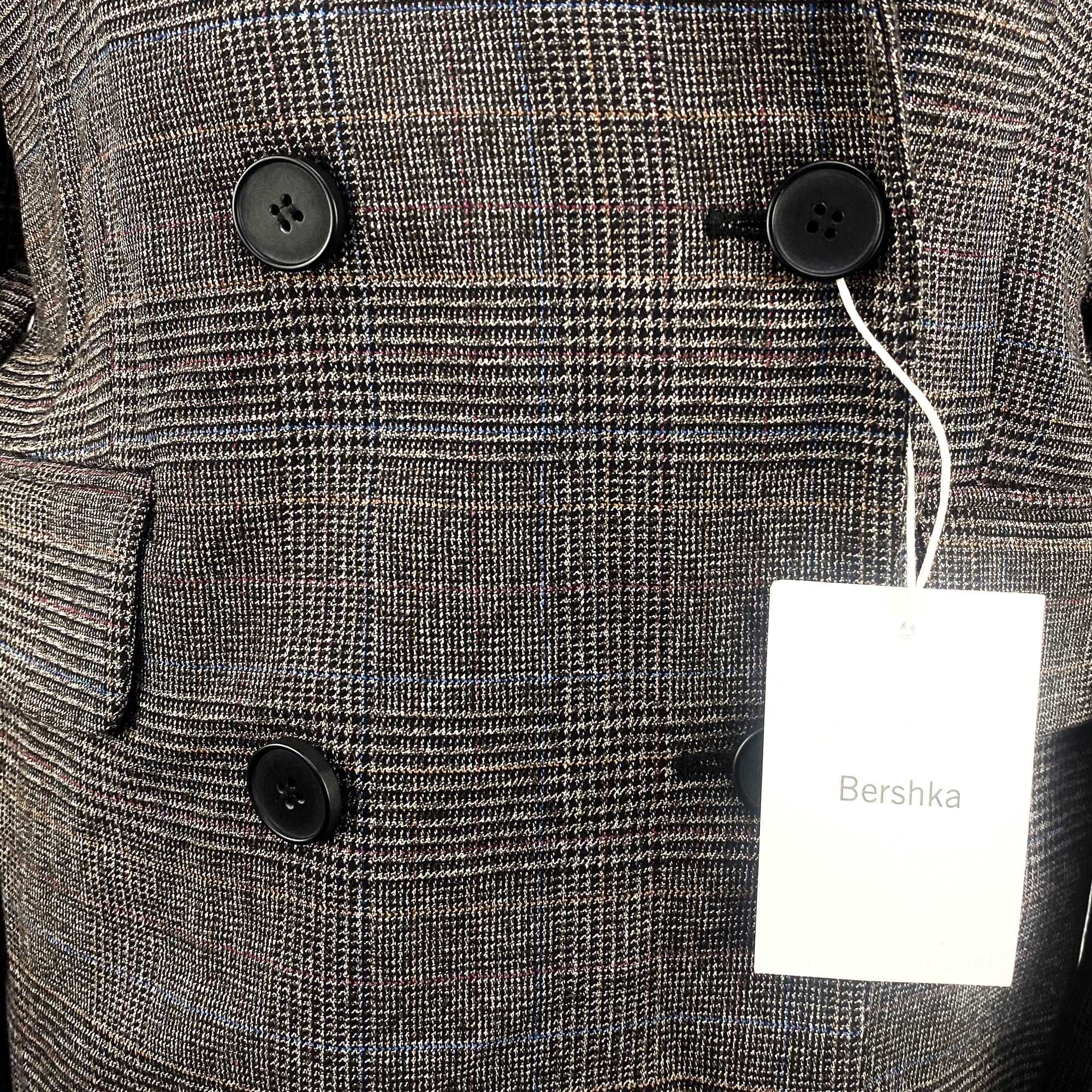 Bershka Double Breasted Grey Check Blazer - Size XS -  - Coats & jackets