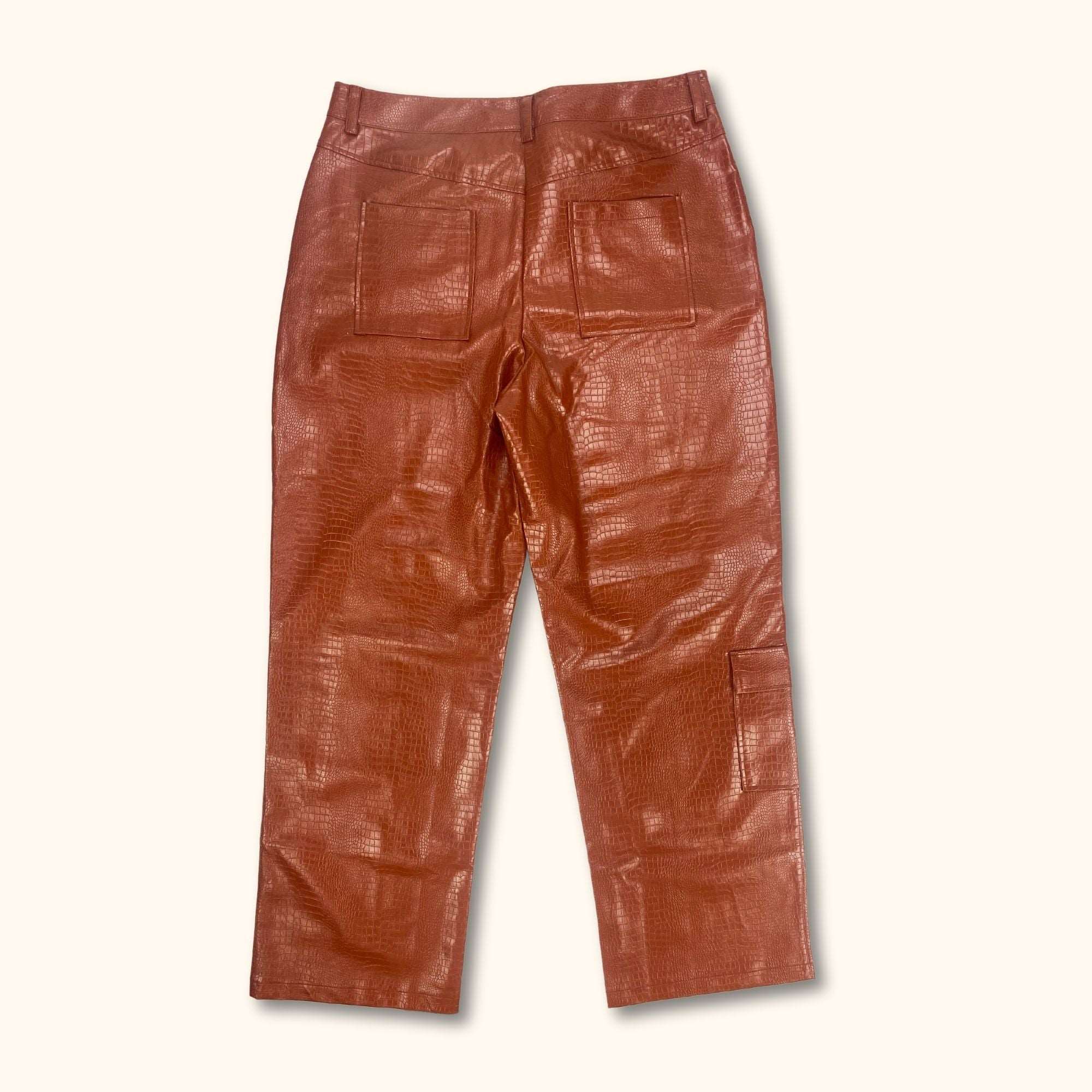 ASOS Design Burnt Orange Croc Faux Leather Straight Leg Trousers - Size 18 -  - Jeans & Trousers