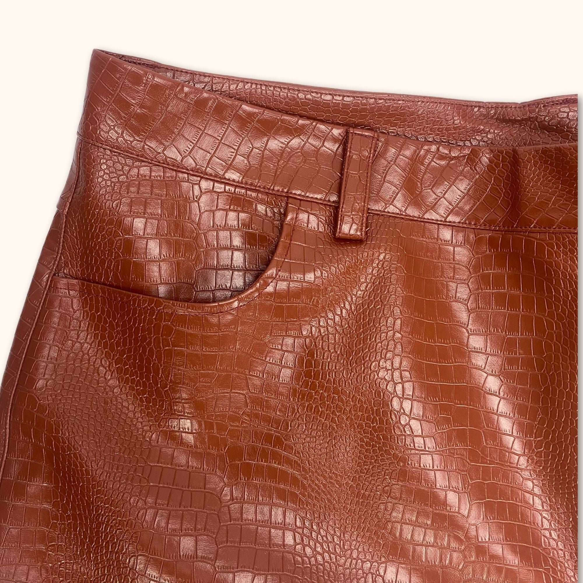 ASOS Design Burnt Orange Croc Faux Leather Straight Leg Trousers - Size 18 -  - Jeans & Trousers