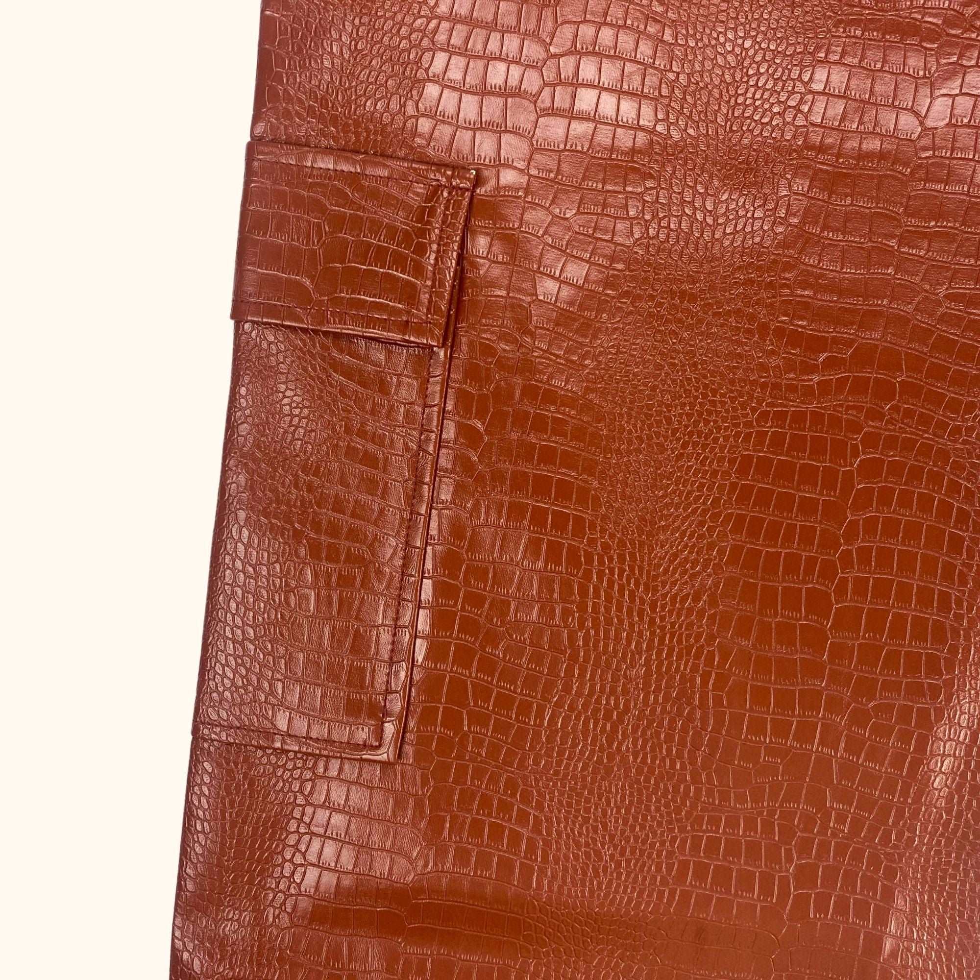 ASOS Design Burnt Orange Croc Faux Leather Straight Leg Trousers - Size 18 -  - Jeans & Trousers