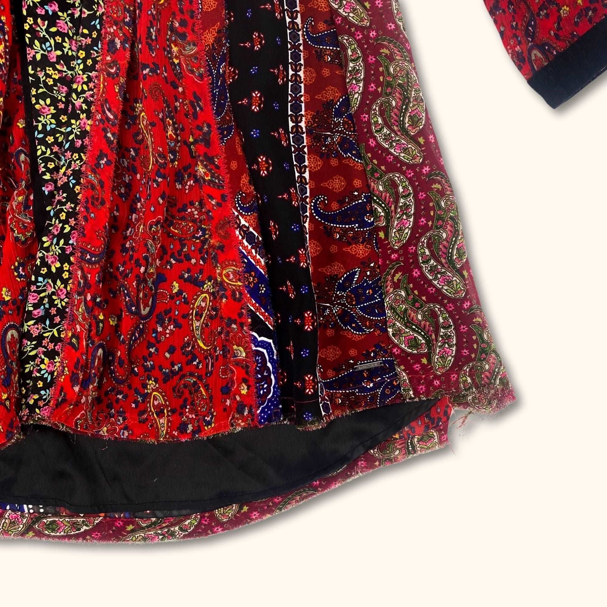 Diesel Red Floral Patchwork Long Sleeve Dress - Size XS - - Dresses