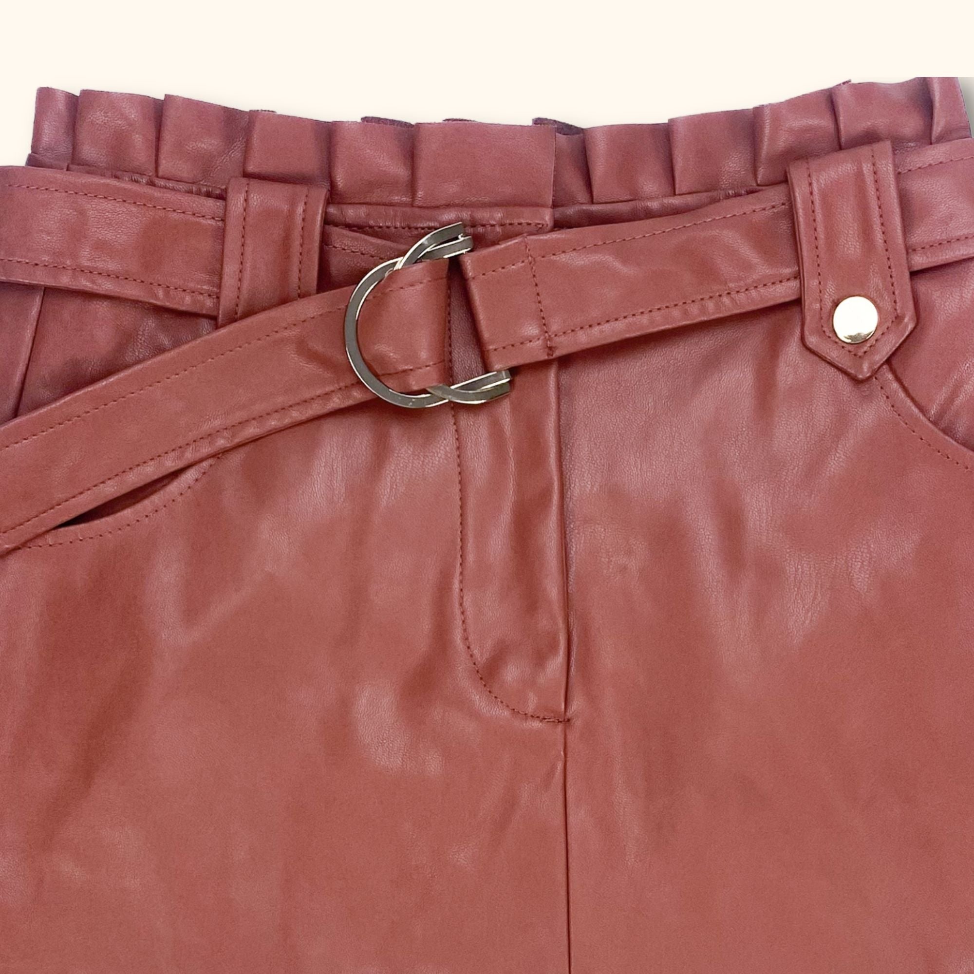 Zara Brown Faux Leather Pleated Skirt - Size XS - - Skirts