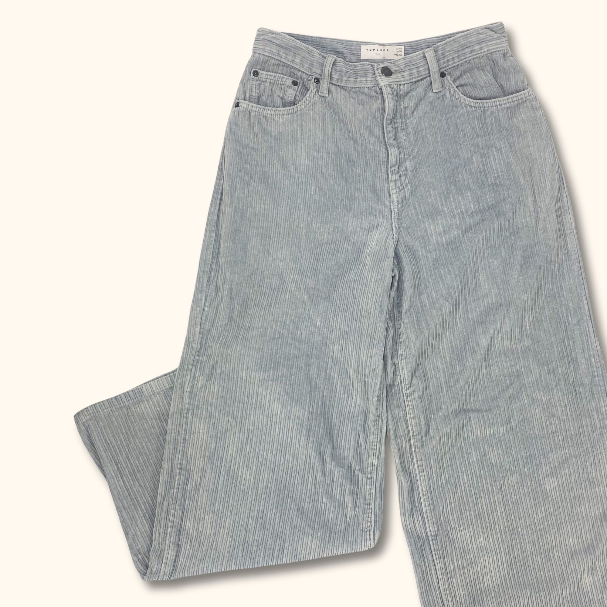 Topshop Blue Grey Corduroy Boyfriend Trousers - 30inch Waist - - Jeans & Trousers