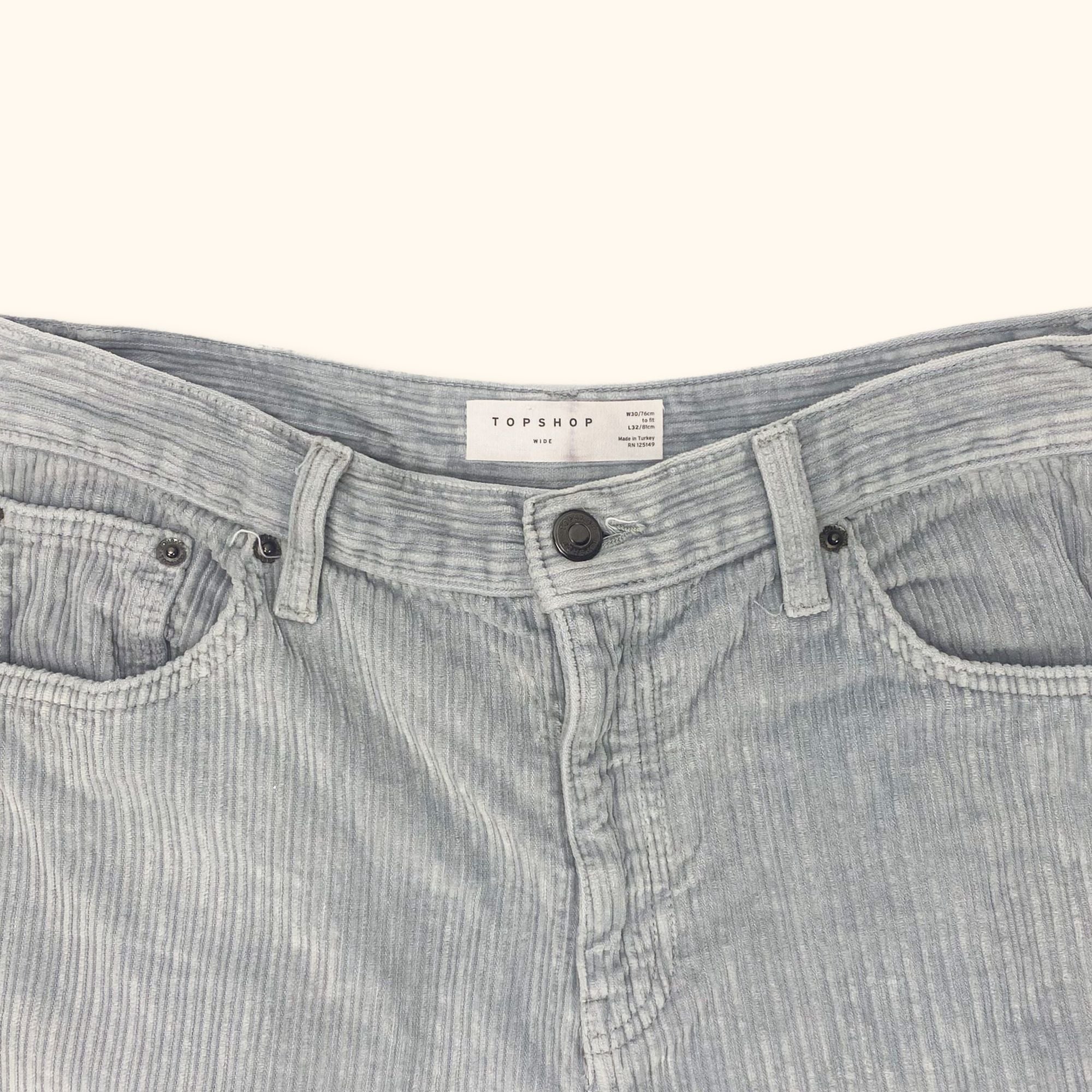 Topshop Blue Grey Corduroy Boyfriend Trousers - 30inch Waist - - Jeans & Trousers