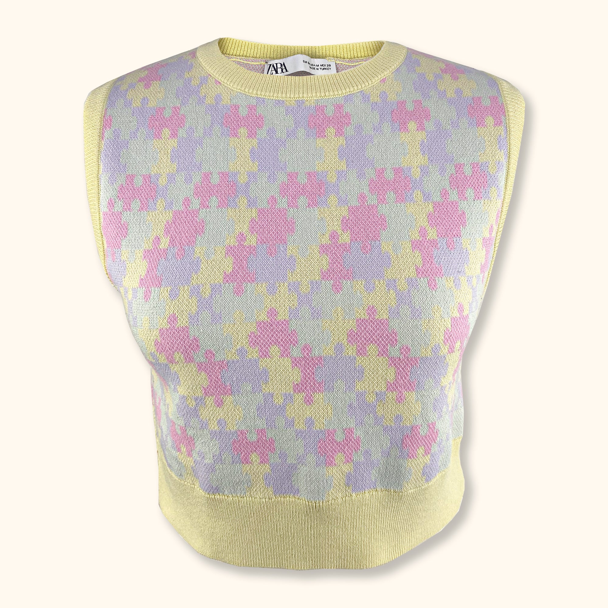Zara Jigsaw Multi Coloured Sweater Vest - Size Medium - - Knitwear
