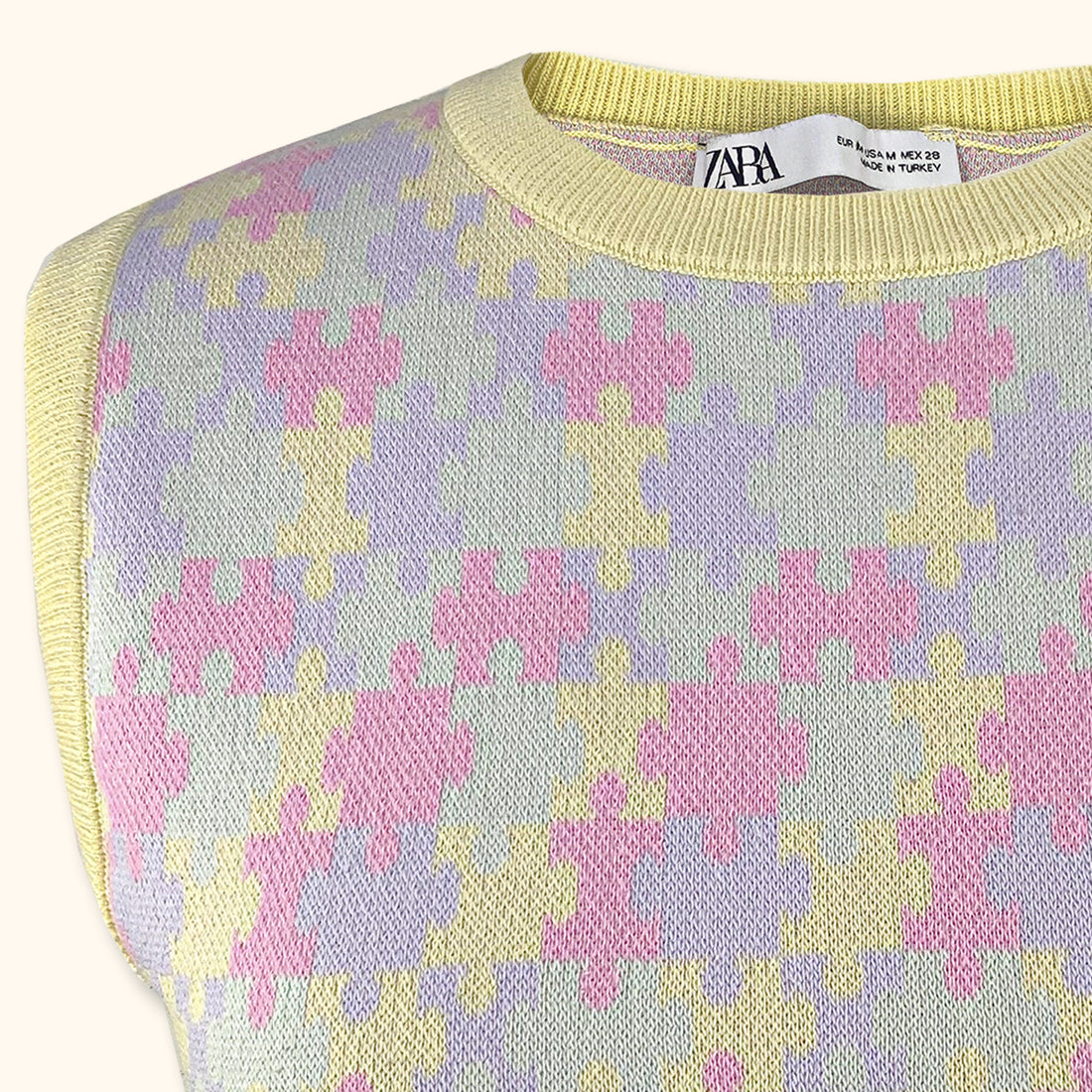 Zara Jigsaw Multi Coloured Sweater Vest - Size Medium - - Knitwear