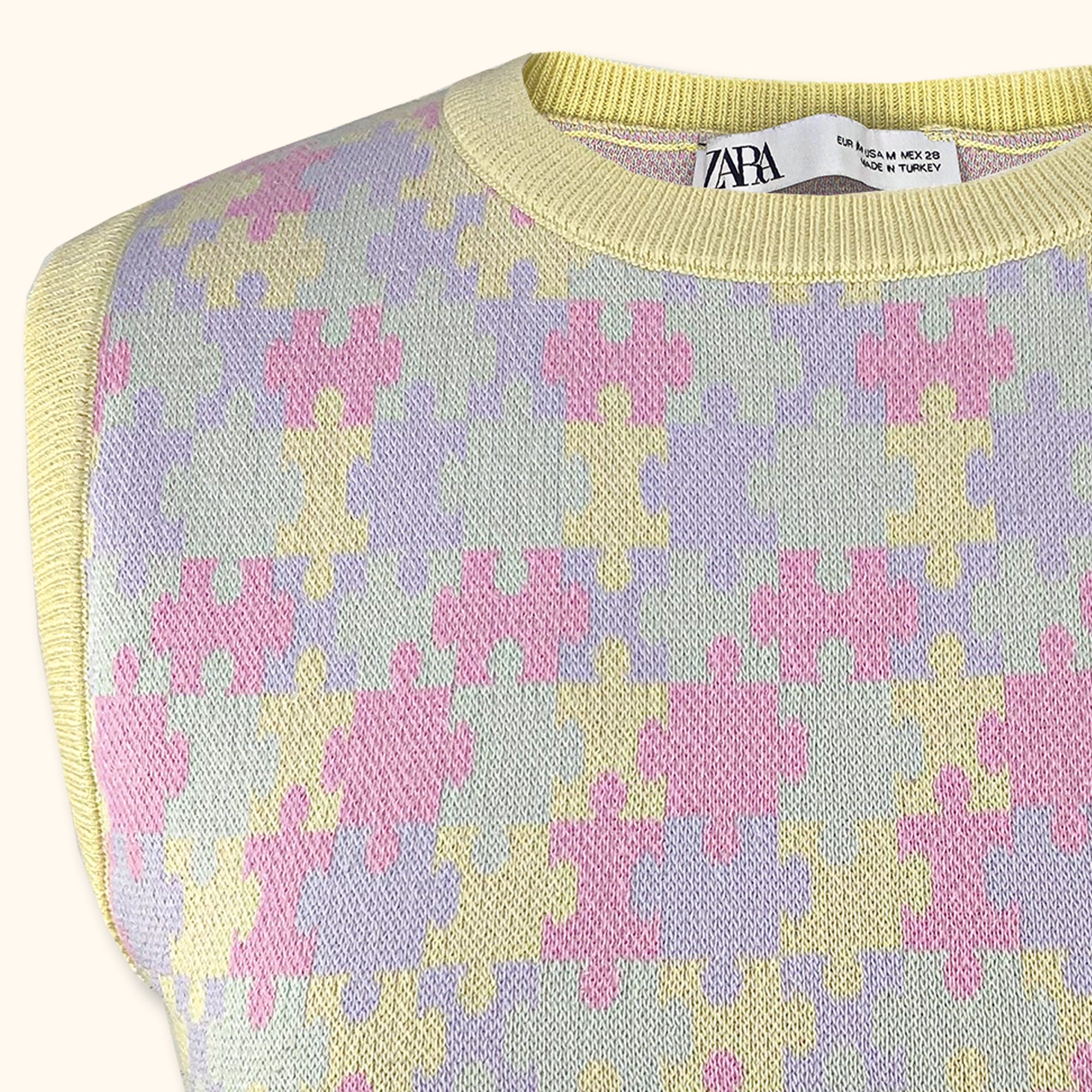 Zara Jigsaw Multi Coloured Sweater Vest - Size Medium - - Knitwear