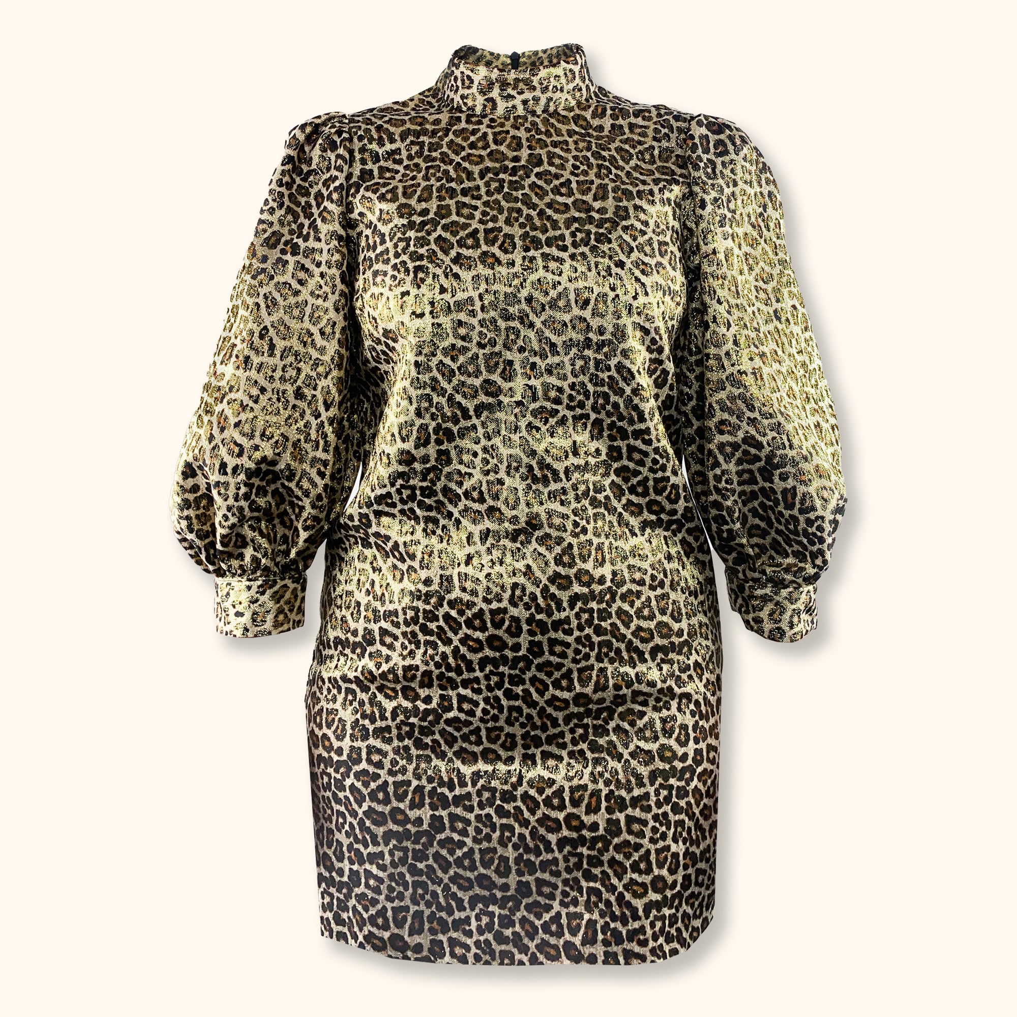 Zara Metallic Leopard Print Puff Sleeve Mini Dress - Size Small - - Dresses