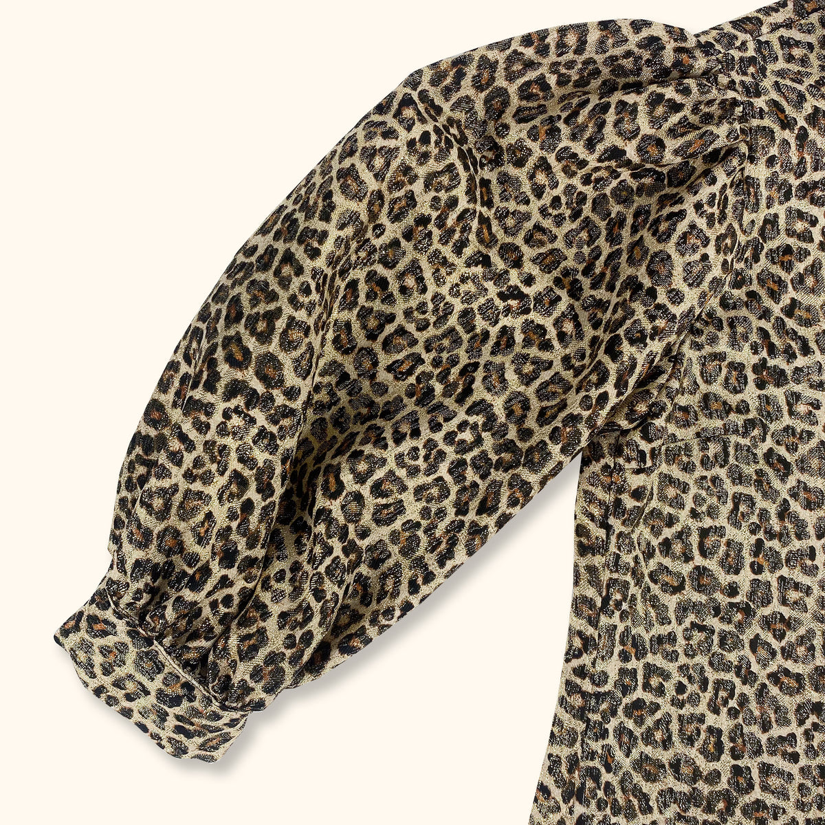 Zara Metallic Leopard Print Puff Sleeve Mini Dress - Size Small