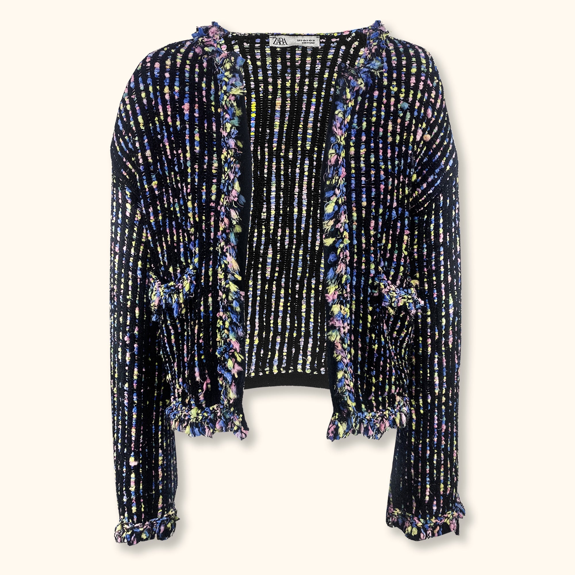 Zara Multi Coloured Tweed Knitted Cardigan - Size Small -  - Coats & jackets