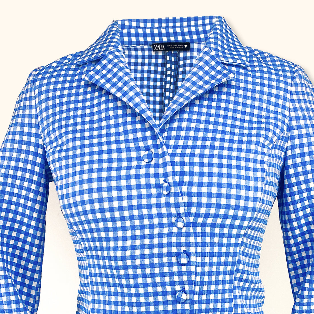 Zara Blue Gingham Asymmetric Blazer - Size Small -  - Coats & jackets