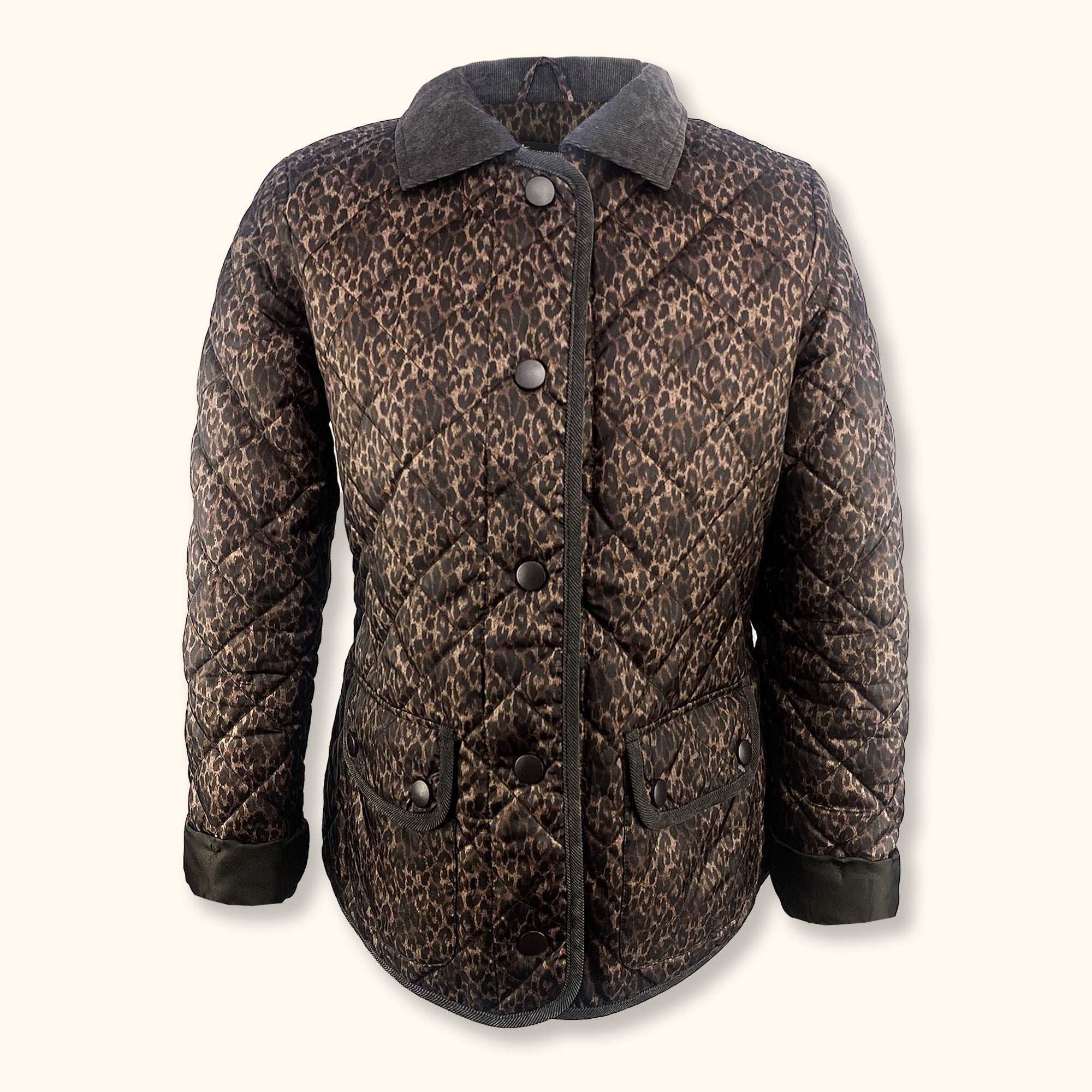 Dark Brown Leopard Print Padded Jacket - Size 12 -  - Coats & jackets