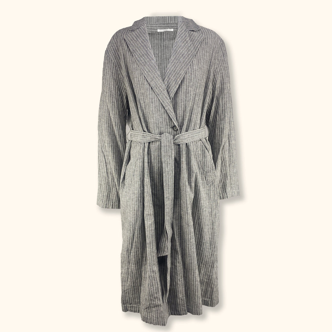 Uniqlo Cotton Linen Blend Grey Stripe Jacket with Belt - Medium -  - Coats & jackets