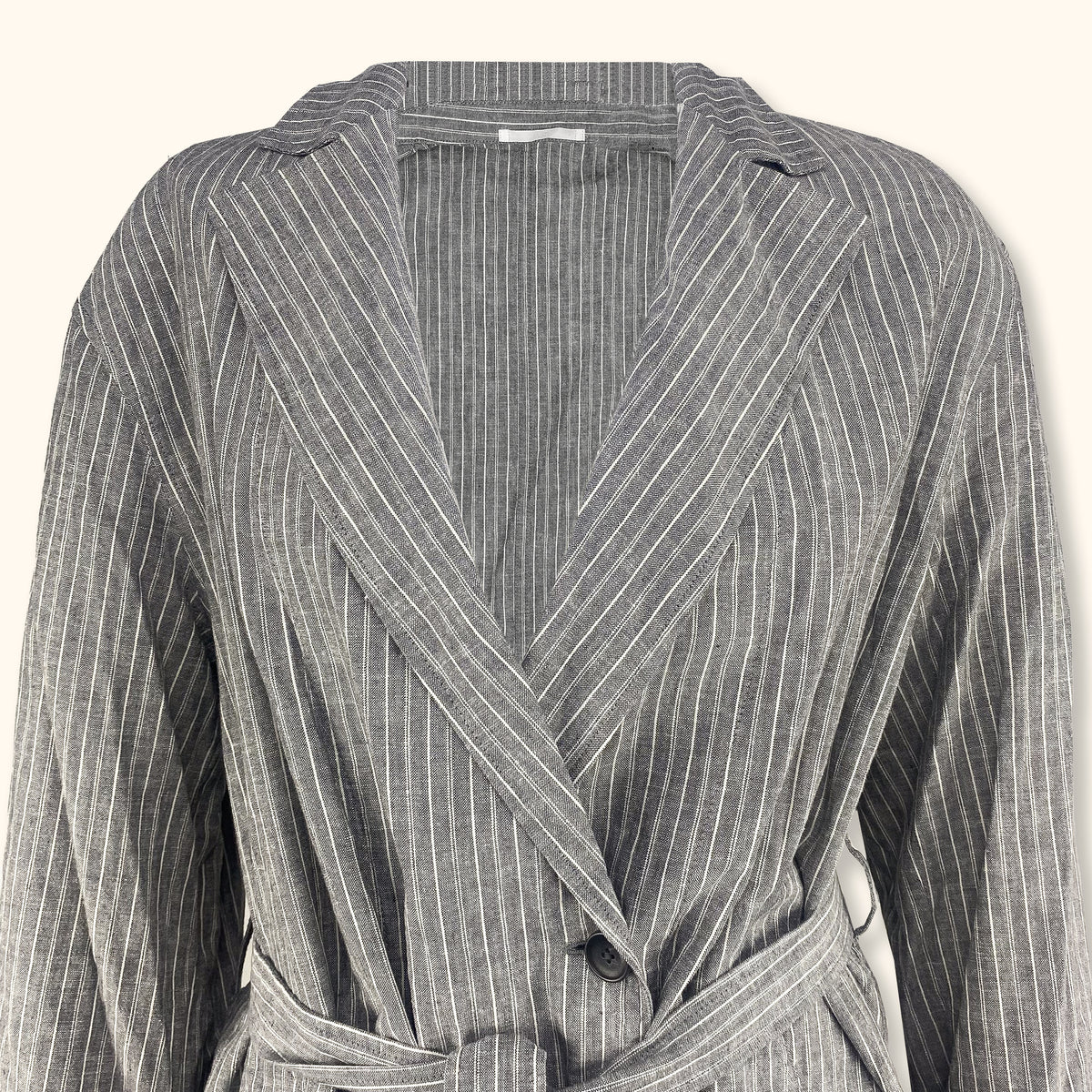 Uniqlo Cotton Linen Blend Grey Stripe Jacket with Belt - Medium
