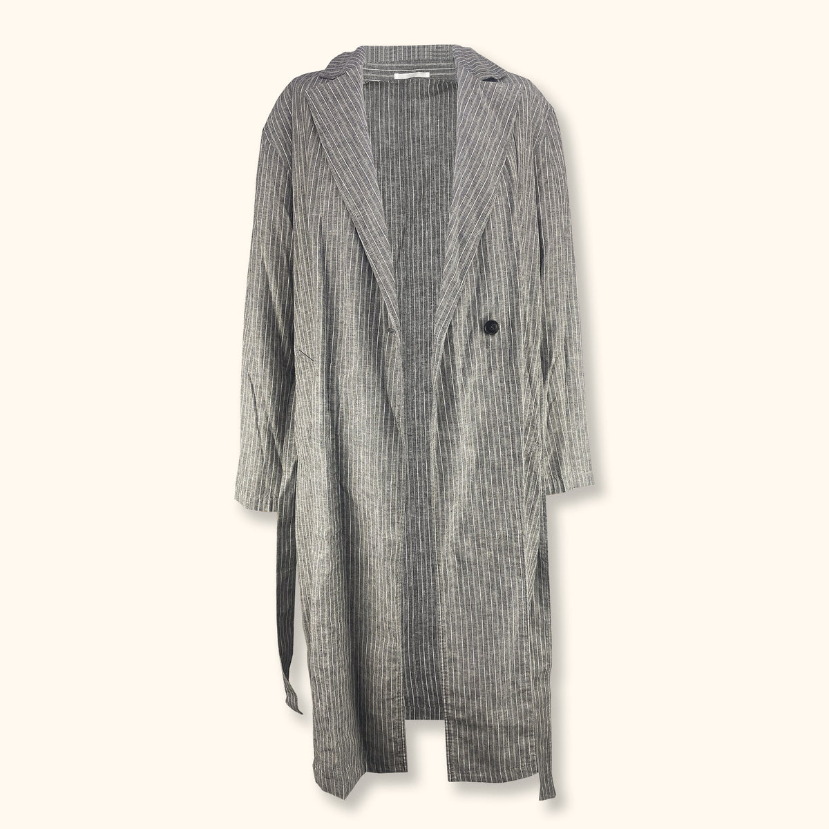 Uniqlo Cotton Linen Blend Grey Stripe Jacket with Belt - Medium