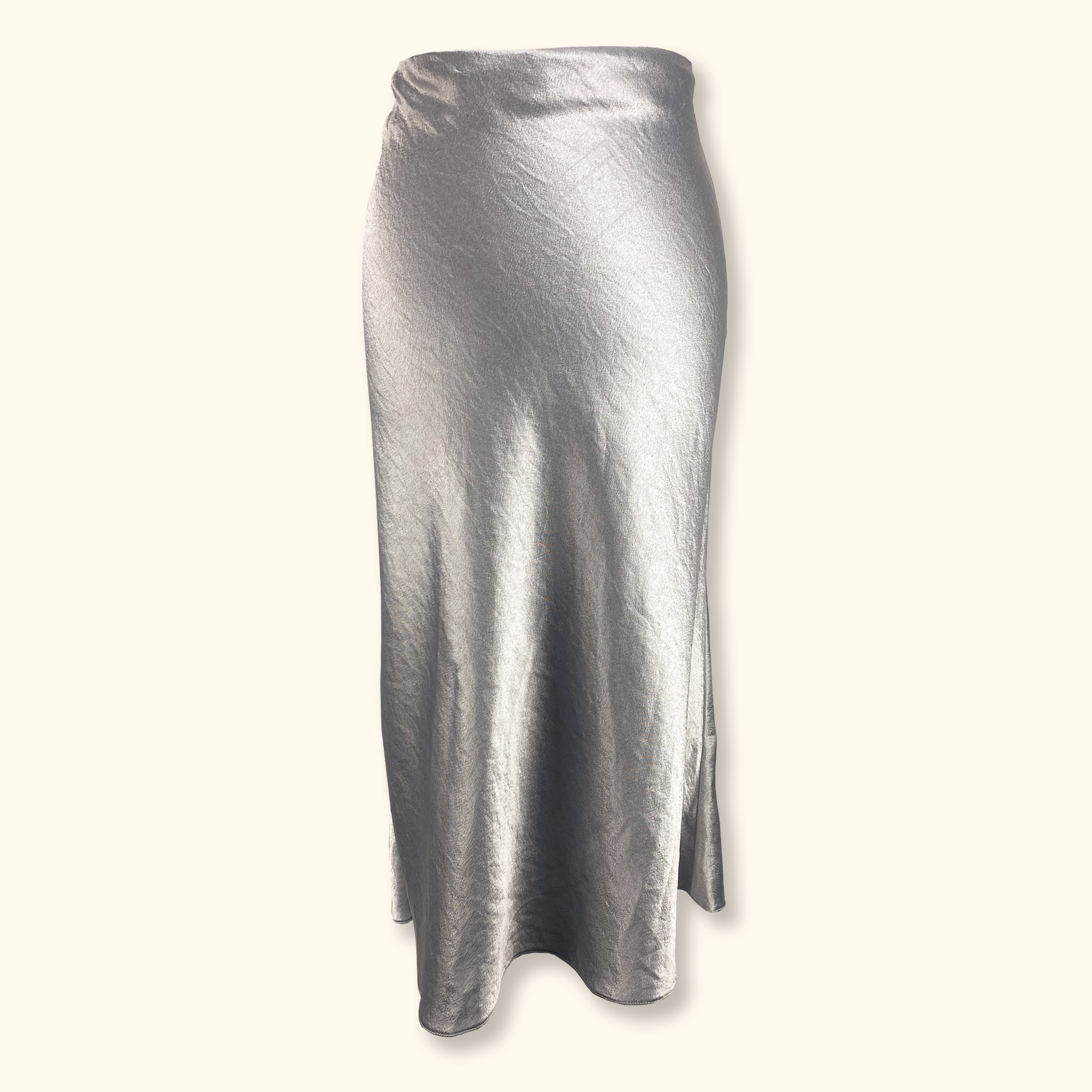 River Island Silver Satin Midi Skirt - Size Large - - Skirts